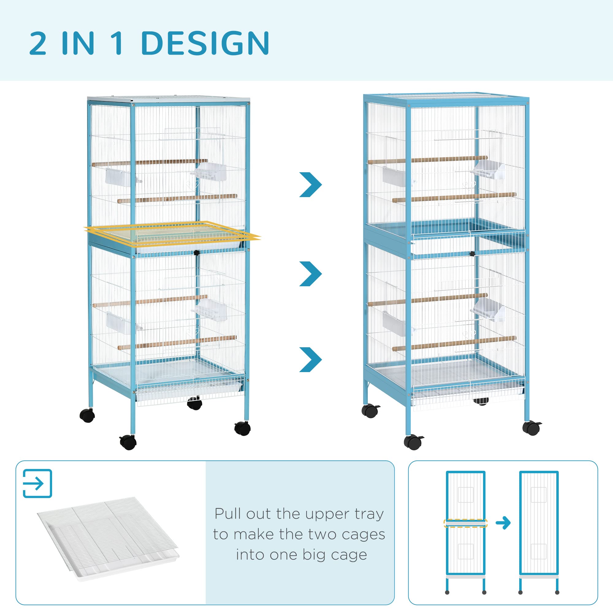 PawHut Large Bird Cage with 1.7 ft. Width for Wingspan, Bird Aviary Indoor with Multi-Door Design, Fit for a Canary, Finch, Conu