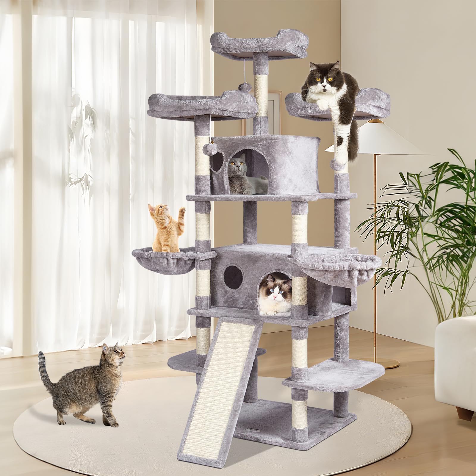 VEVOR Cat Tree 68.5 Cat Tower for Indoor Cats with Cat Condos Scratching Post