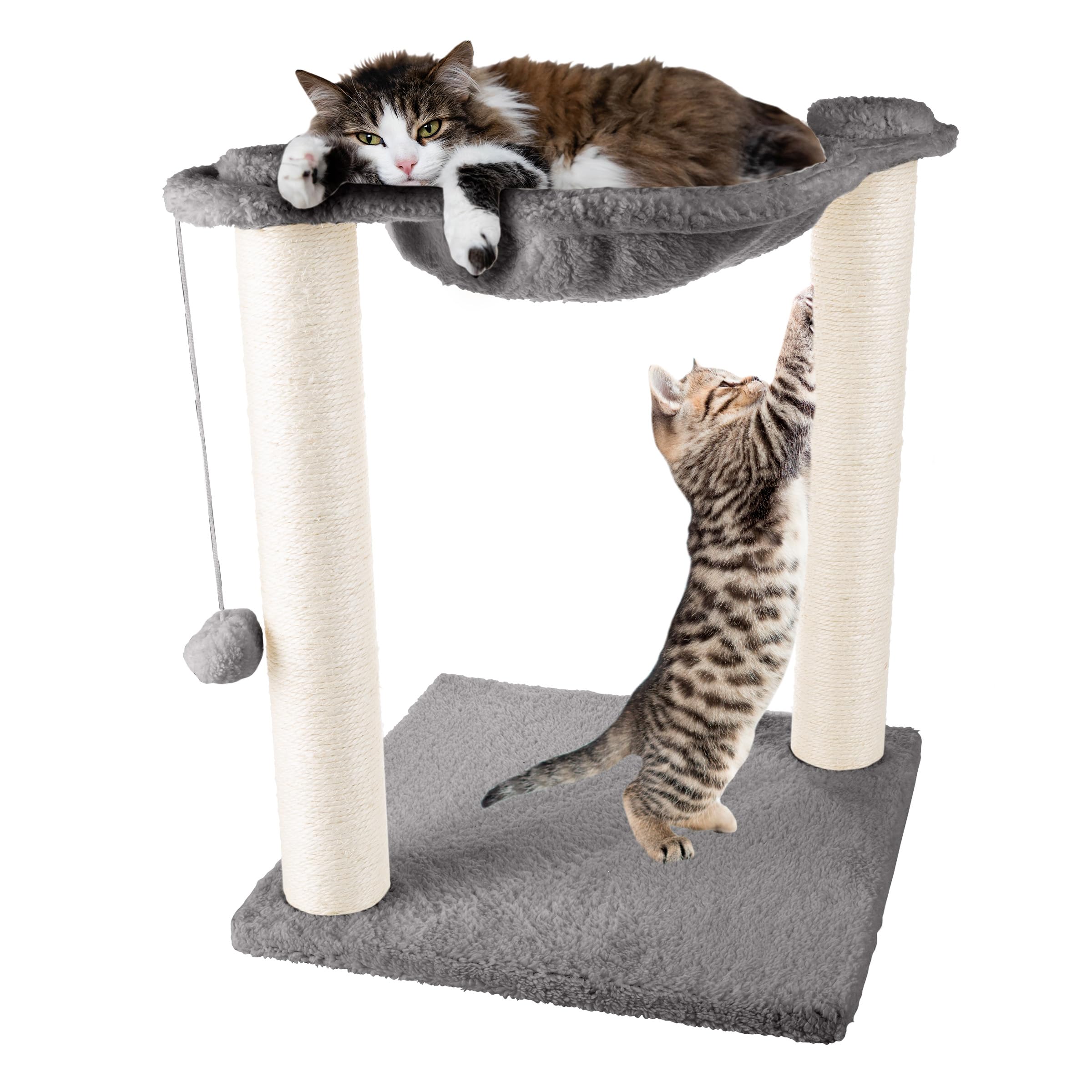 Cat Hammock With Scratching Posts For Indoor Cats - 19-Inch-Tall Cat Tree With Hanging Ball Toy For Adult Cats And Kittens By Pe