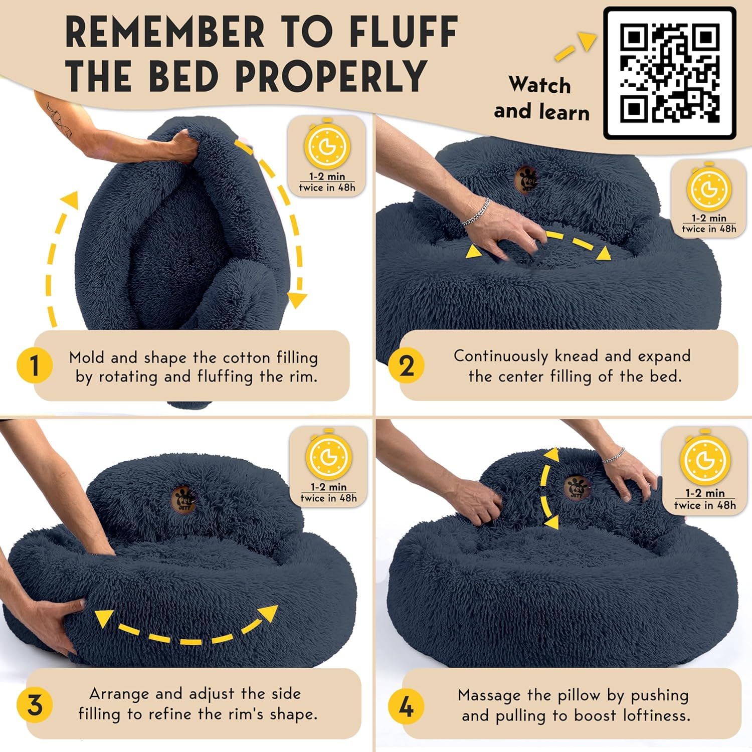PetJett Calming Dog Bed Medium Size Dog - 30 Donut Bed, Anti-Slip & Washable Super Soft Fluffy Plush Round Bed, Anti-Anxiety P