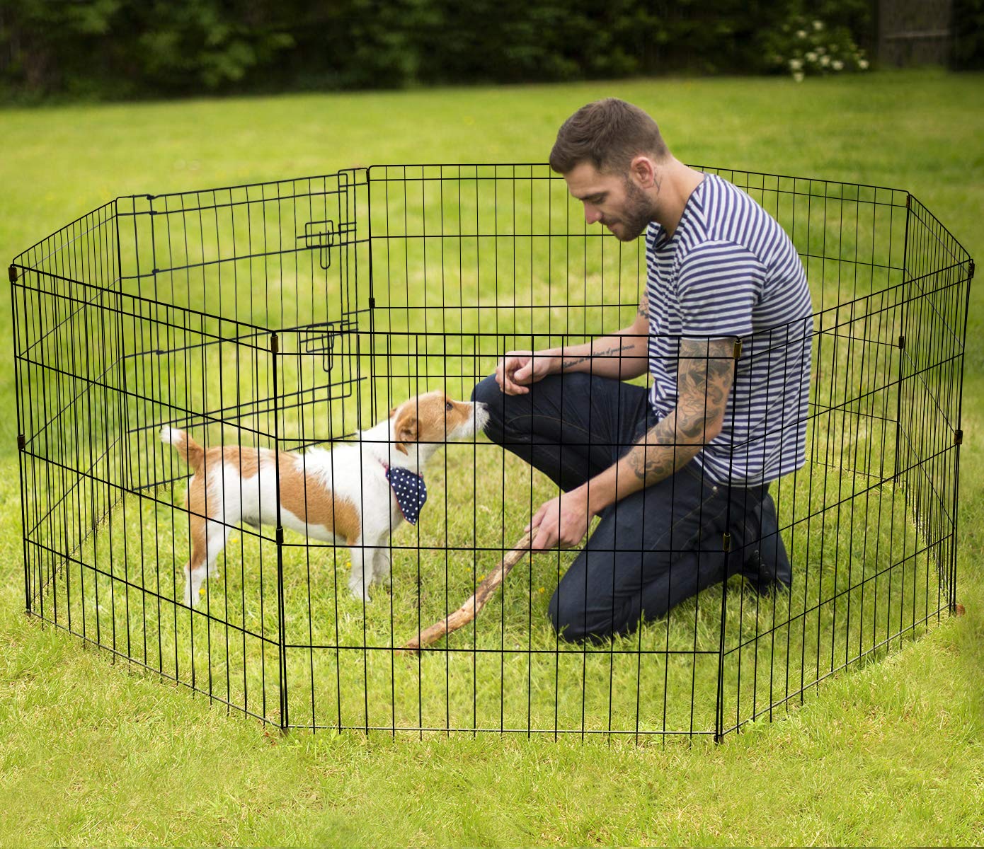 Artmeer Pet Playpen Puppy Playpen Kennels Dog Fence Exercise Pen Gate Fence Foldable Dog Crate 8 Panels 24 Inch Kennels Pen Playpen Options Ideal For Pet Animals Outdoor Indoor(Black 24''X24'')