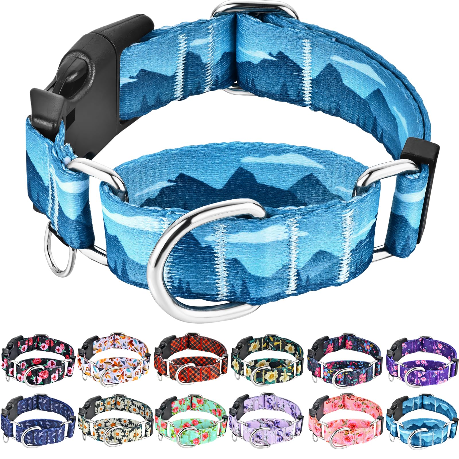 Fidohug Martingale Collar For Dogs With Buckle Dog Collar Adjustable Soft Nylon Boy Dog Collars For Small Dogs, Blue Sunset