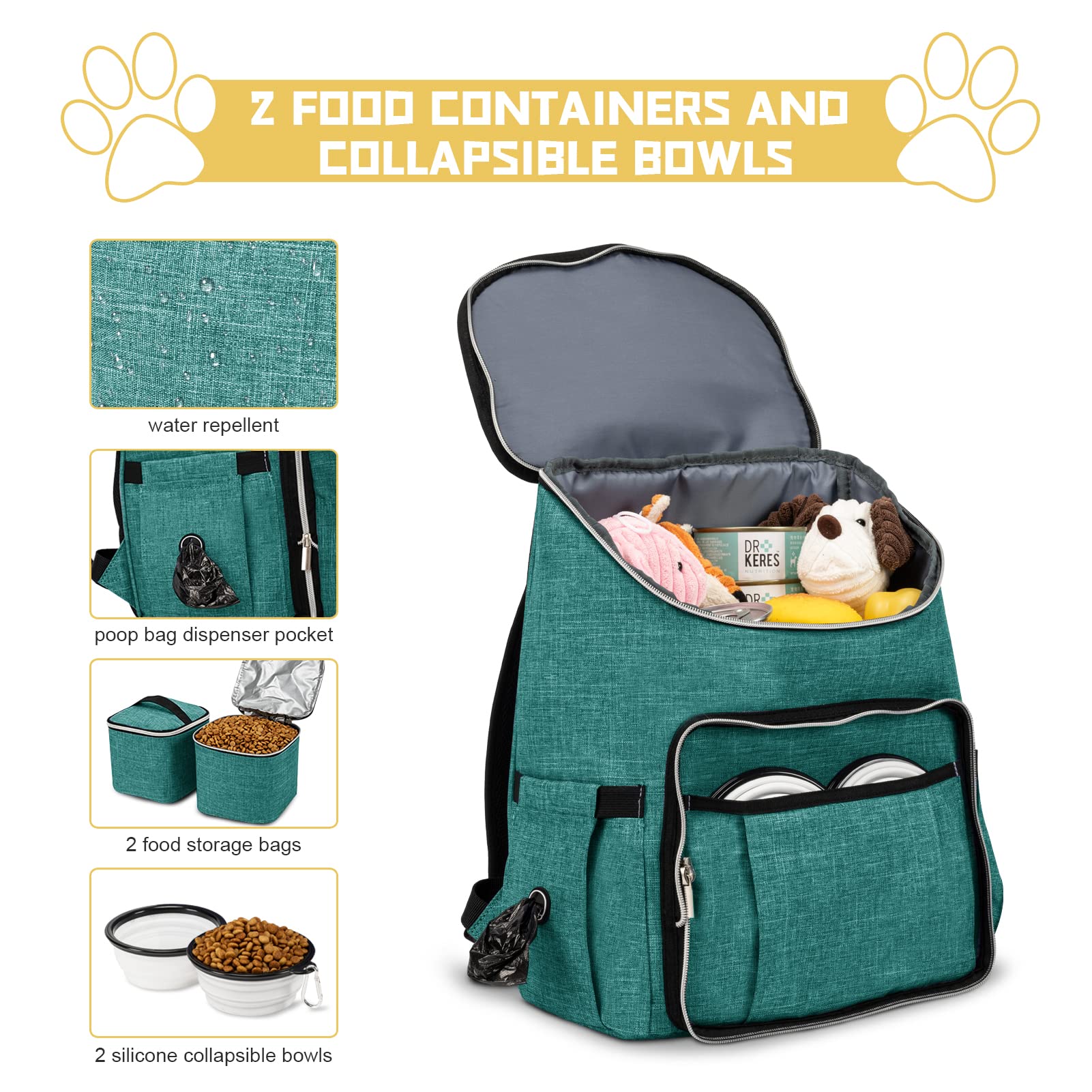 BAGLHER Travel Dog Backpack - Detachable Travel Dog Food Container for Pet Supplies Dog Gear Backpack,Dog Bag for Traveling with