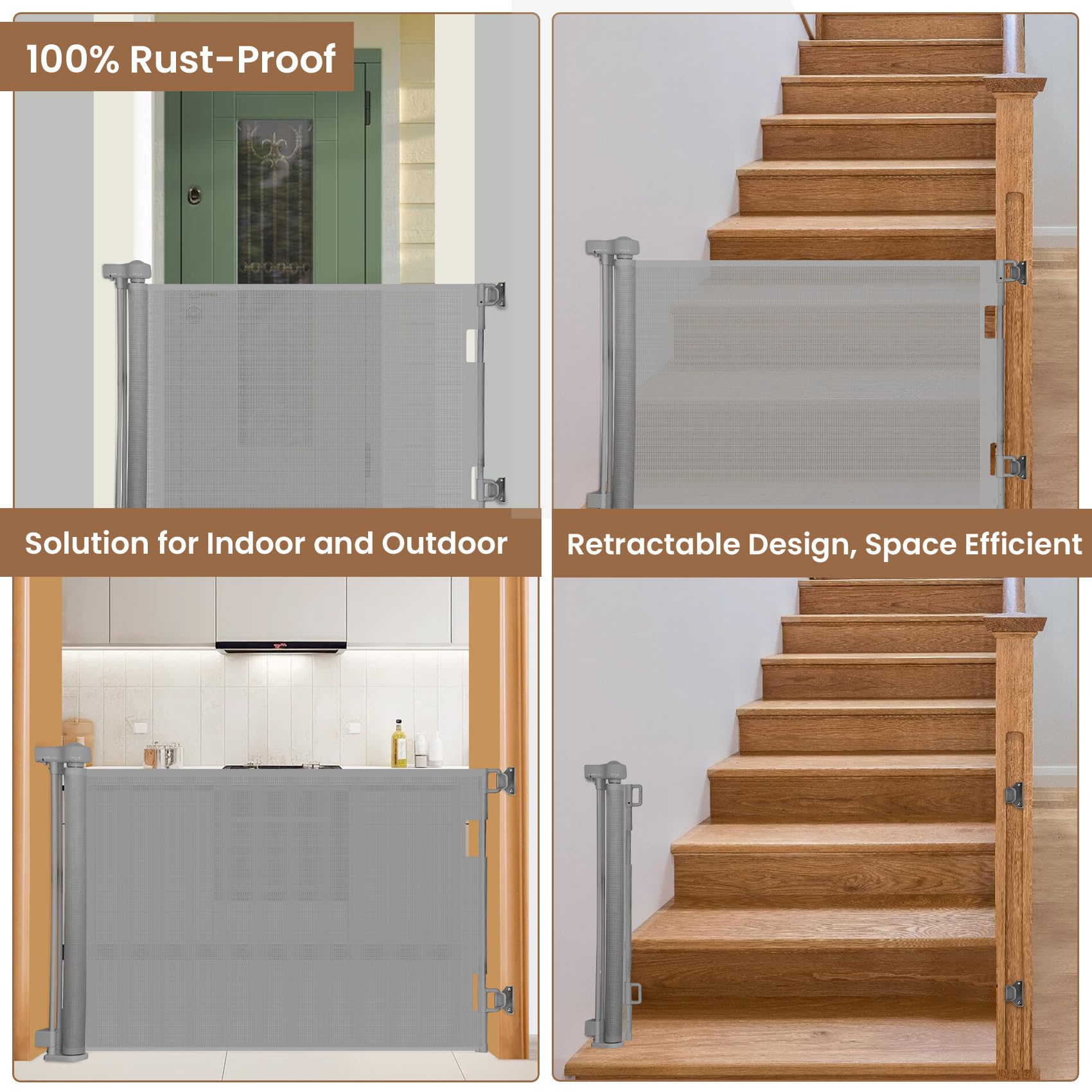 Miumoon 59" Retractable Baby Gate, 42" Tall, Gray, Reinforced Design for Stairs and Doorways, Model SH20.006C