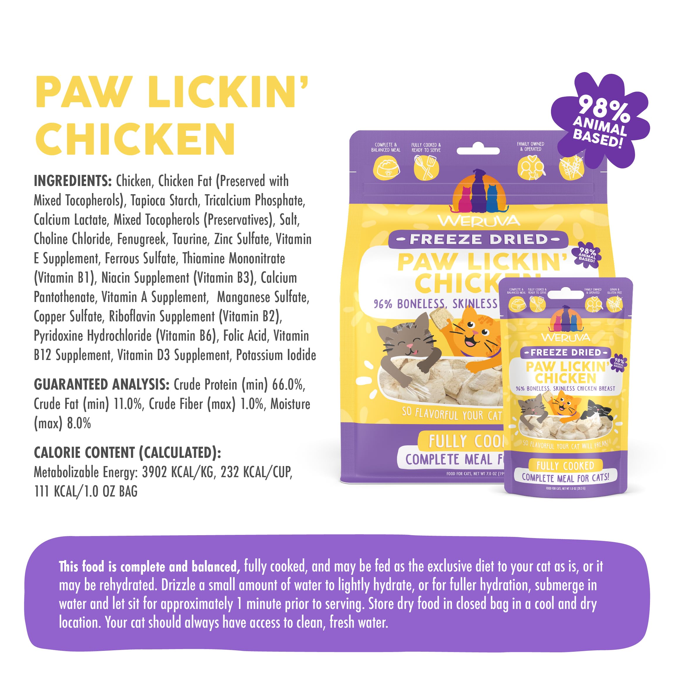 Weruva Cat Freeze Dried, Paw Lickin Chicken with Chicken Breast, 1oz Bag