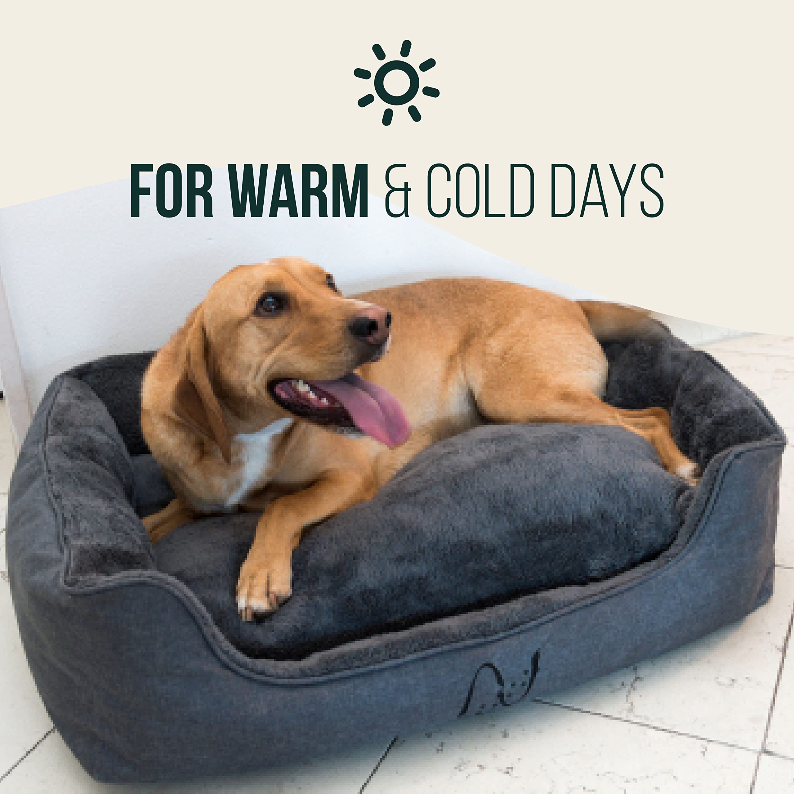Happilax Dog Bed - Washable Plush Pillow - Dog Bed With Removable Cover - Raised Edges - Small To Large Dogs - Rectangular Bolster Pet Bed - Grey