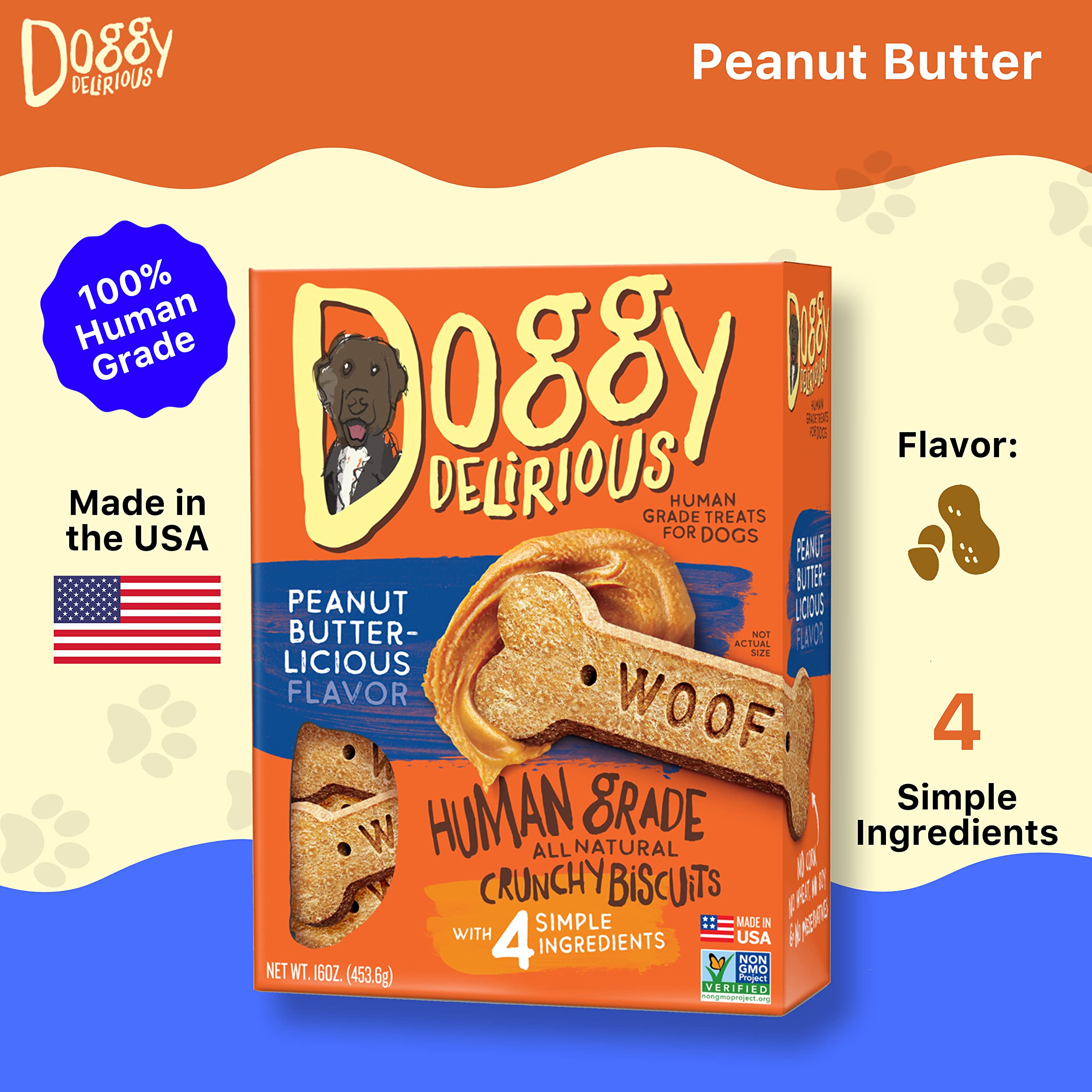 Doggy Delirious Dog Treats - Peanut Butter Bones - Case of 6 - 16 oz(D0102HXWPP6.)