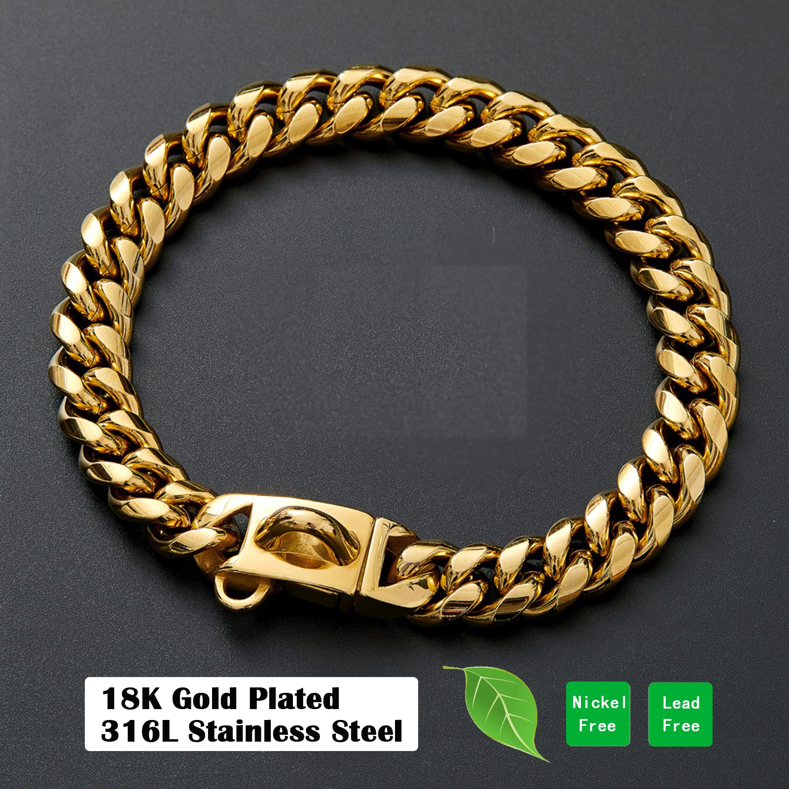 Yowity Gold Dog Collar,14Mm Strong Stainless Steel Cuban Link Dog Gold Chain Collar,Dog Necklace Walking Collar For Medium Large