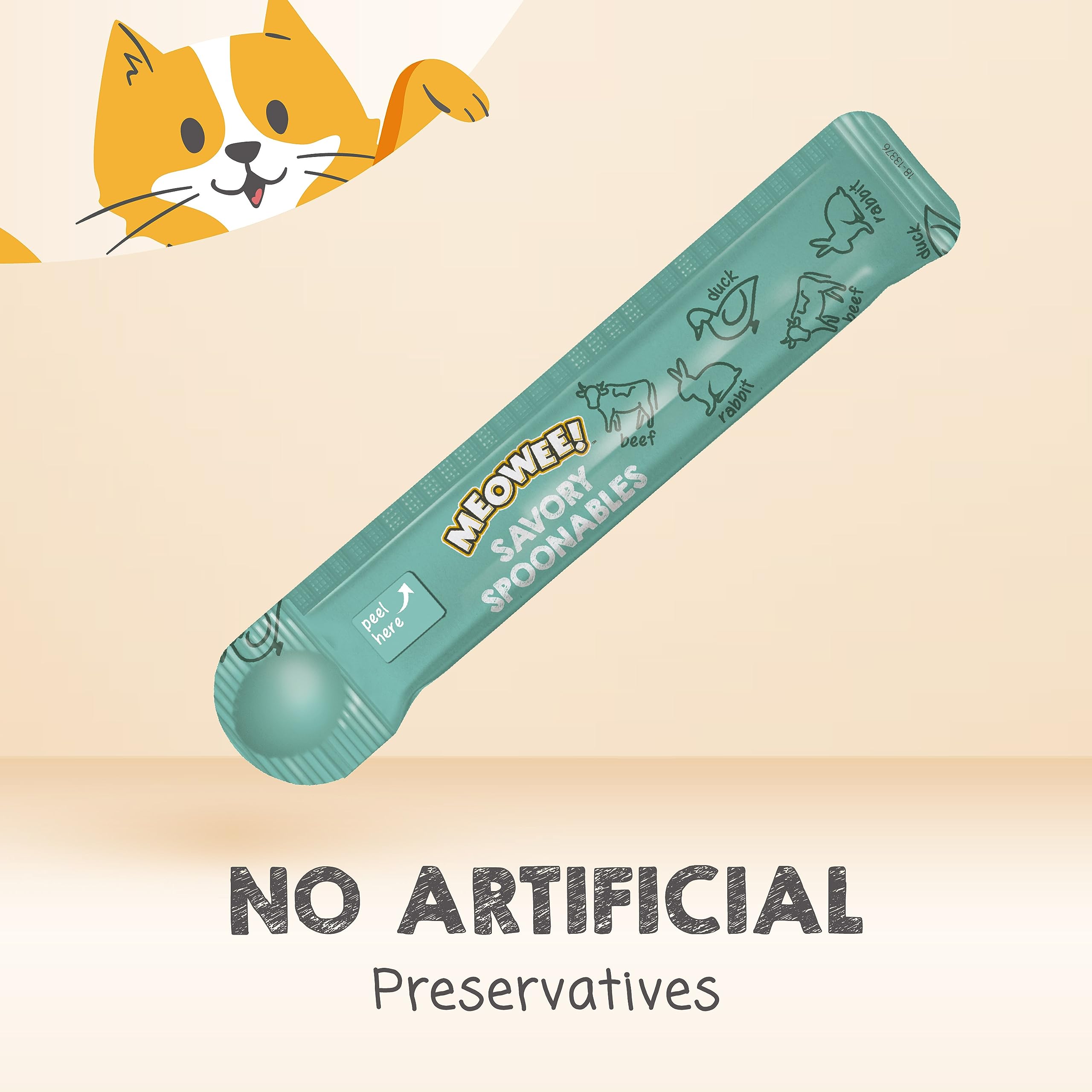 MEOWEE! Savory Spoonables with Real Duck, Beef & Rabbit, 4 Count Tube, Triple Flavor Squeezable Lickable Wet Treats for Cats wit