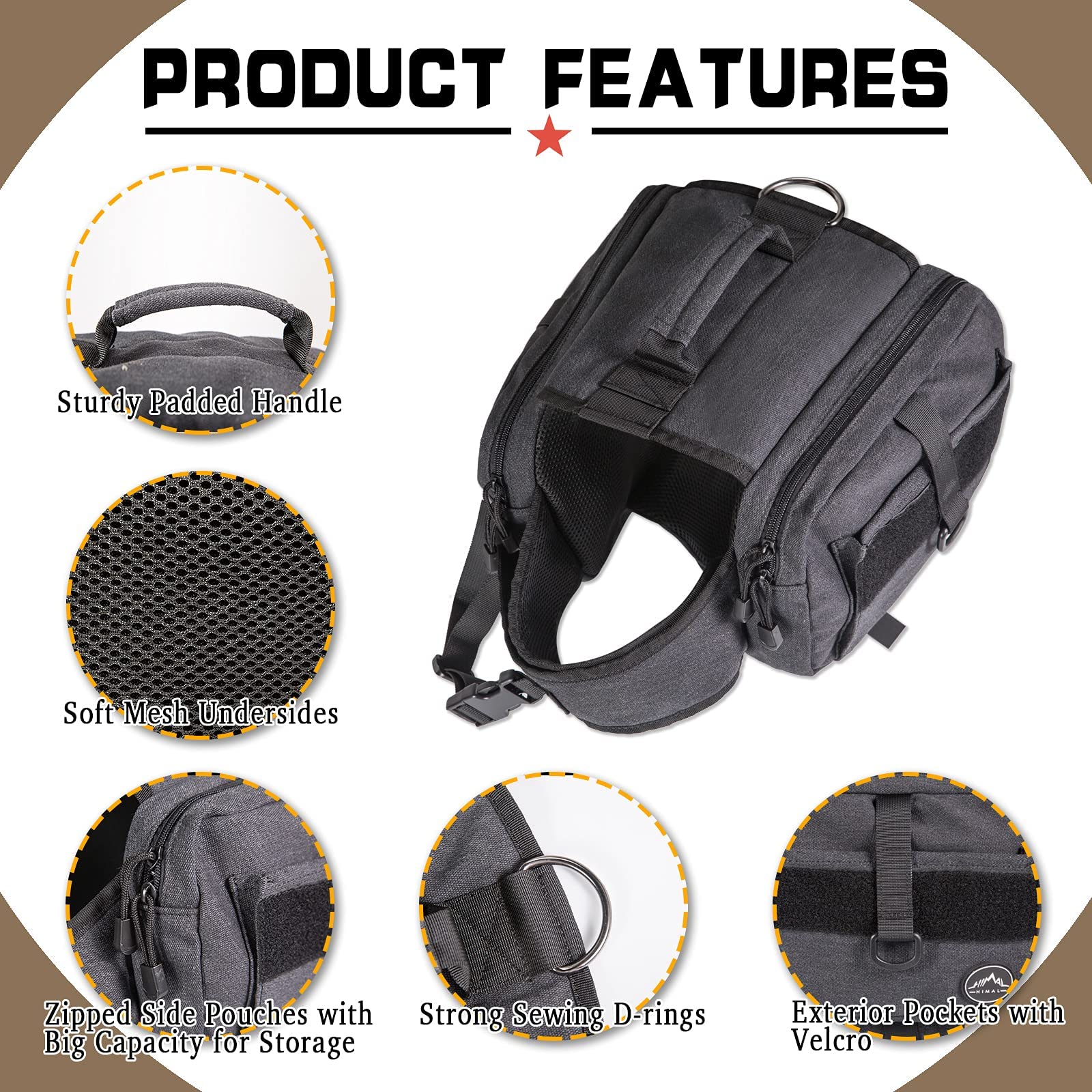 Himal Outdoors Dog Backpack, Dog Hiking Backpack, Hound Saddle Bag for Medium & Large Dog with Side Pockets & Adjustable Strap,