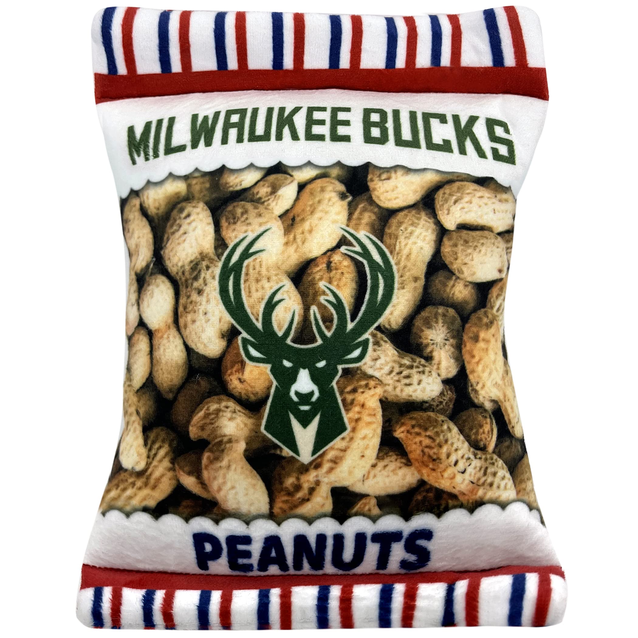Pets First Nba Milwaukee Bucks Crinkle Fine Plush Dog & Cat Squeak Toy - Cutest Stadium Peanuts Snack Plush Toy For Dogs & Cats 