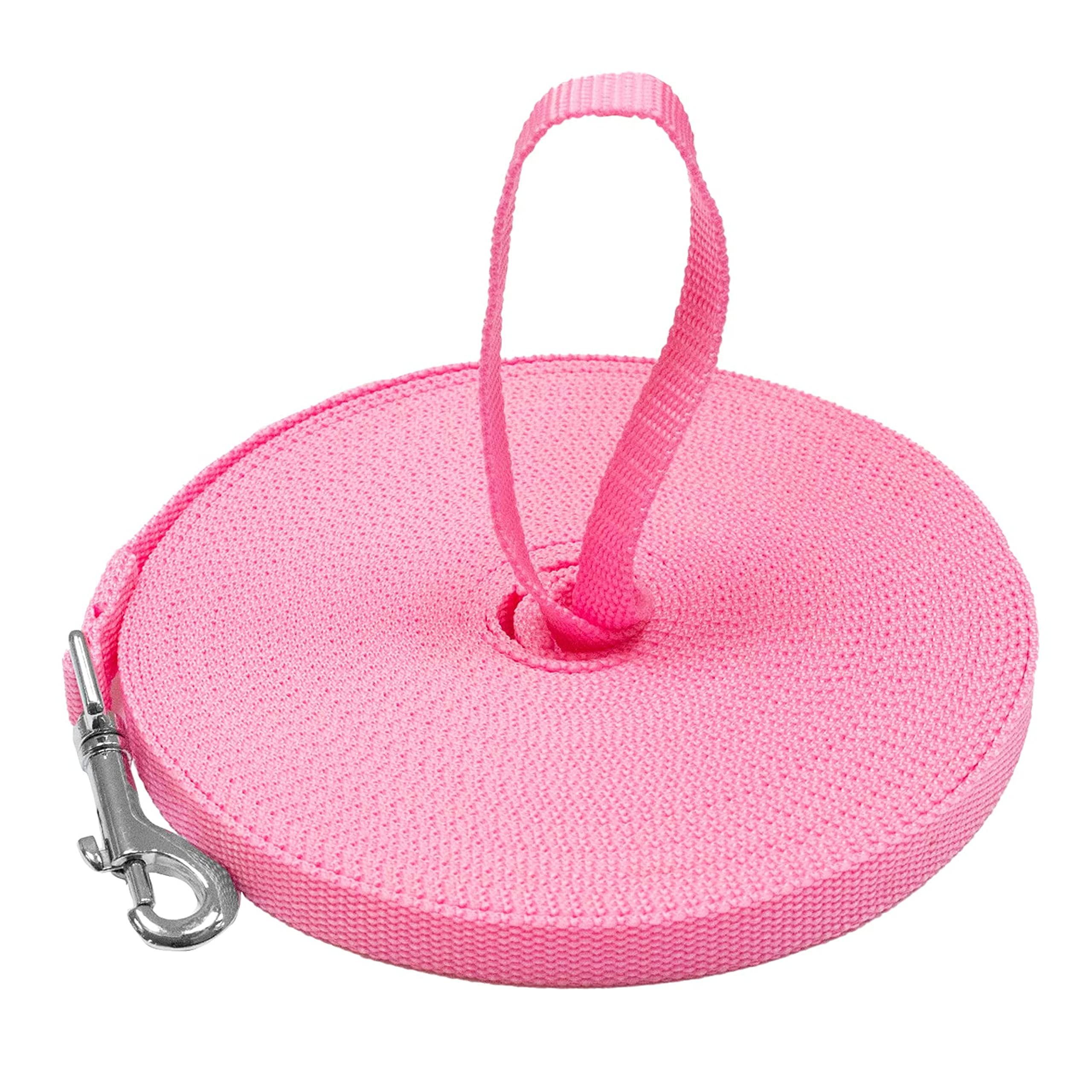 Downtown Pet Supply - Long Dog Leash - 15 ft Pink Nylon Dog Training Leash for Recall & Obedience