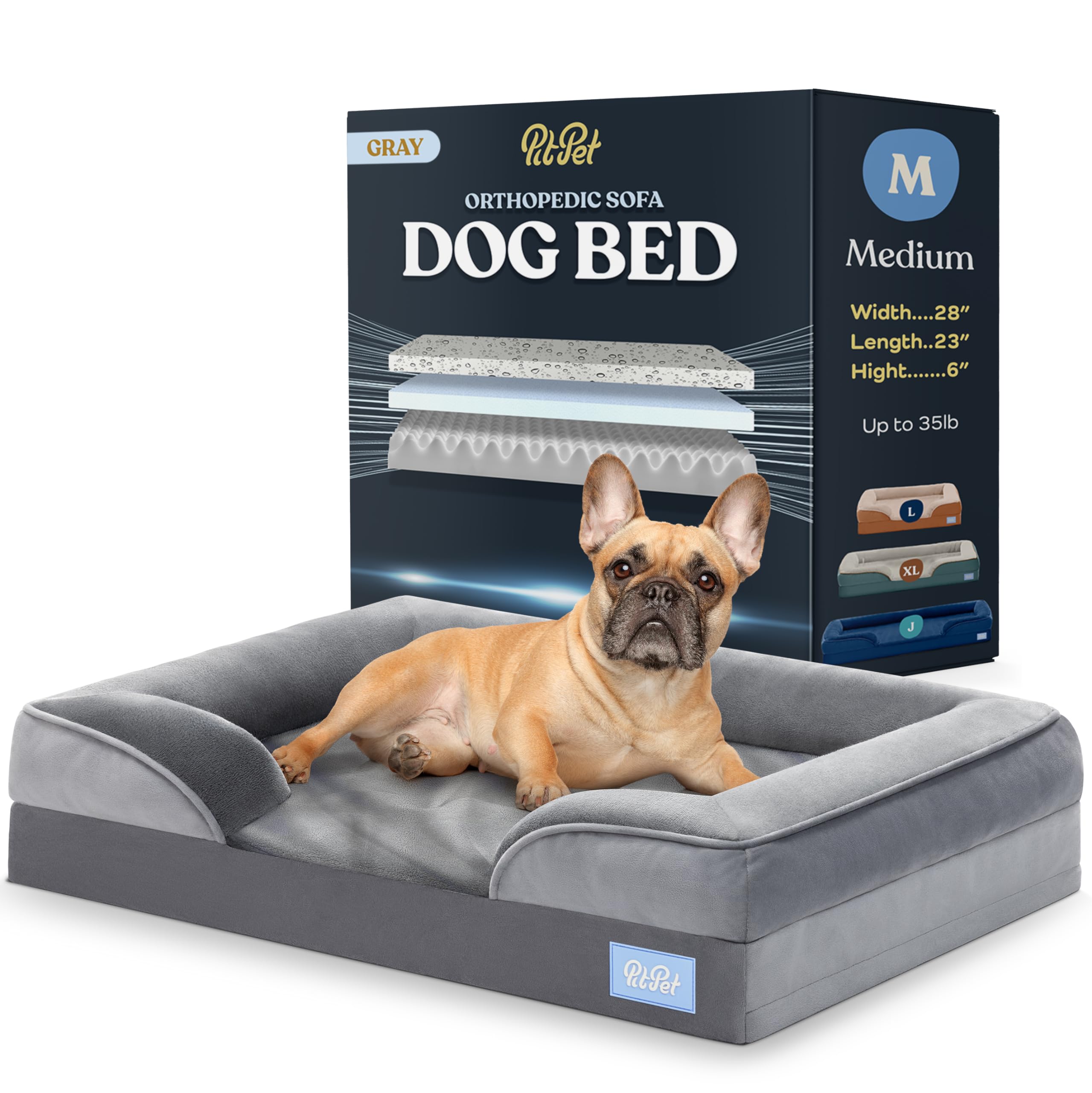 Orthopedic Sofa Dog Bed - Ultra Comfortable Dog Beds For Medium Dogs - Breathable & Waterproof Pet Bed- Egg Foam Sofa Bed With Extra Head And Neck Support - Removable Washable Cover & Nonslip Bottom.