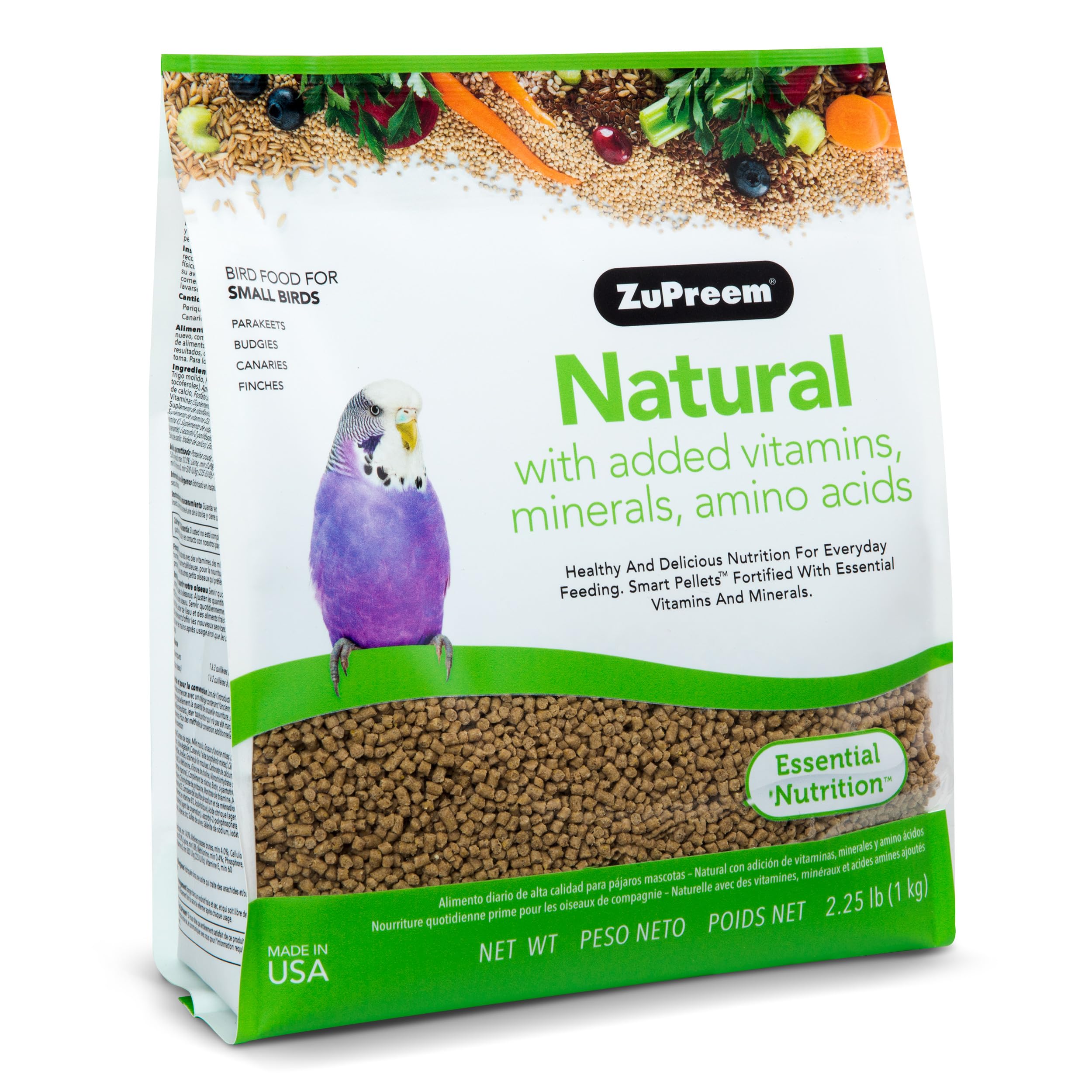 ZuPreem Natural Bird Pellets, Daily Bird Food for Parakeet, Budgie, Parrotlet, Dove, Core Nutrition for Small Birds, Added Vitam