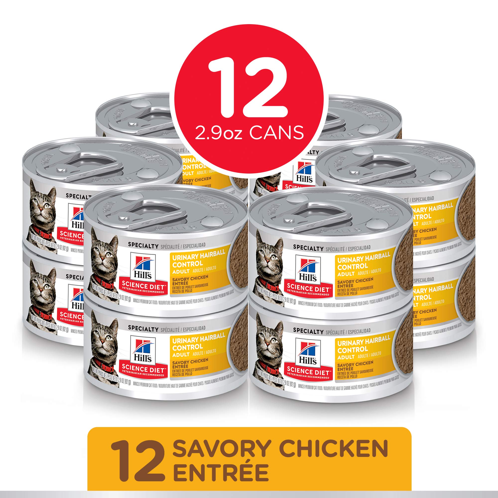 Hills Science Diet Urinary Hariball Control, Adult 1-6, Urinary Track Health & Hairball Control Support, Wet Cat Food, Chicken