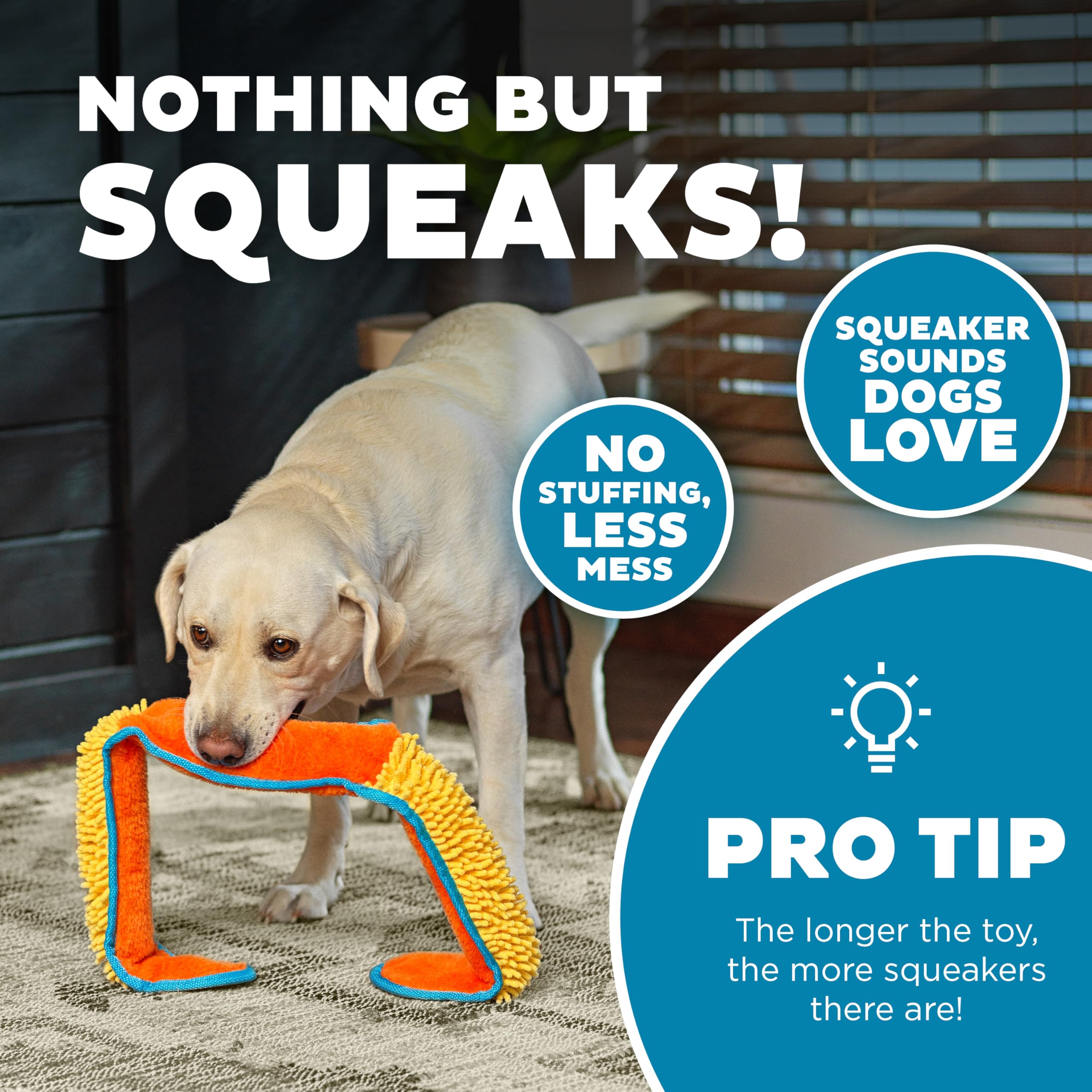 Outward Hound Tough Plush Squeaky Dog Toy, Nubby Snake, XL, Polyester, Model 68254, Blue