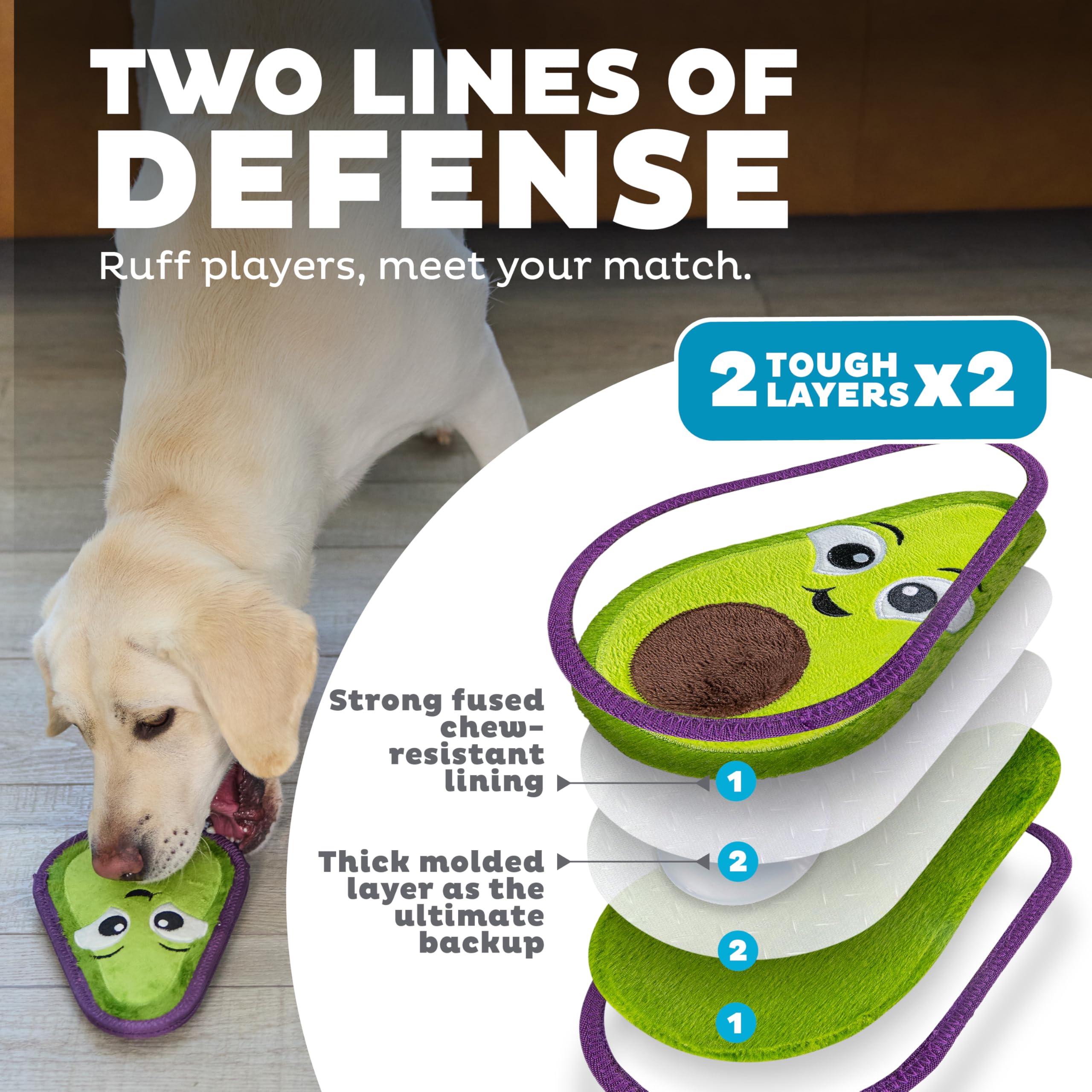 Outward Hound Durable Squeaky Dog Toy, Tough Skinz, Medium, Avocado, Polyester, Model 71628
