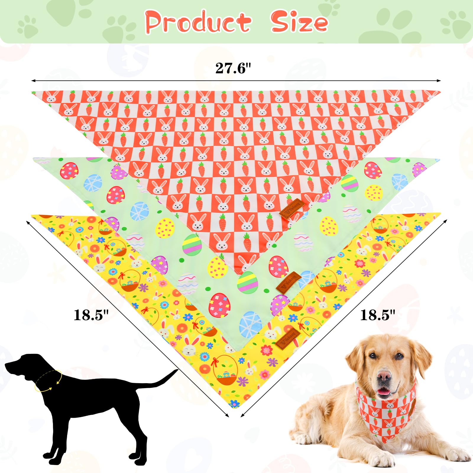 Vehomy Easter Dog Bandanas 3Pack Reversible Pet Spring Scarf Dog Triangle Scarf Puppy Rabbit Easter Egg Carrot Pattern Pet Banda