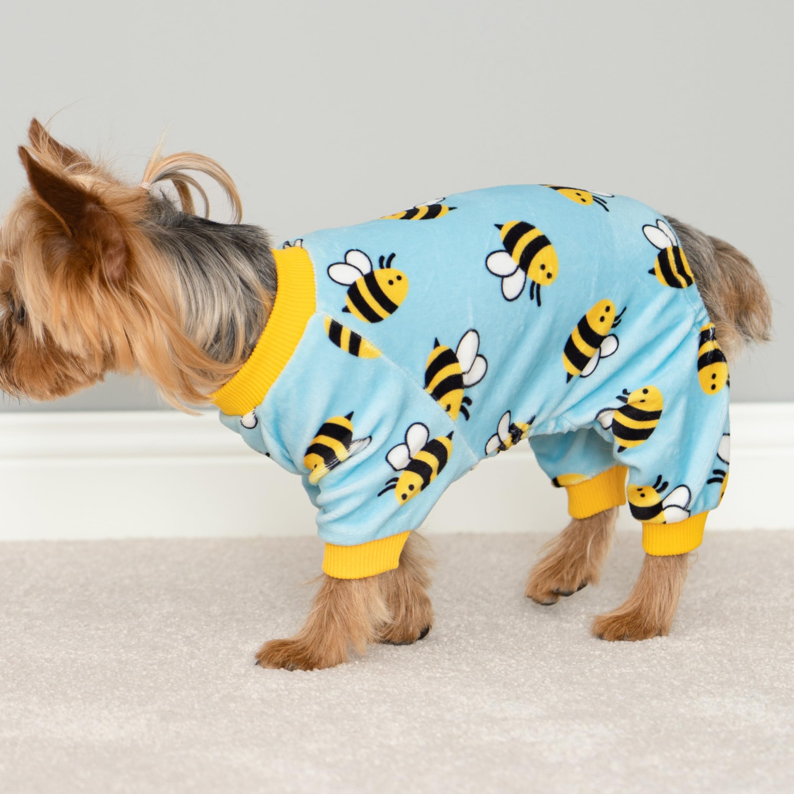Fitwarm Funny Bee Fleece Dog Pajamas, Warm Winter Dog Clothes For Small Dogs Boy Girl, Cozy Pet Onesie With Feet, Light Blue, Me