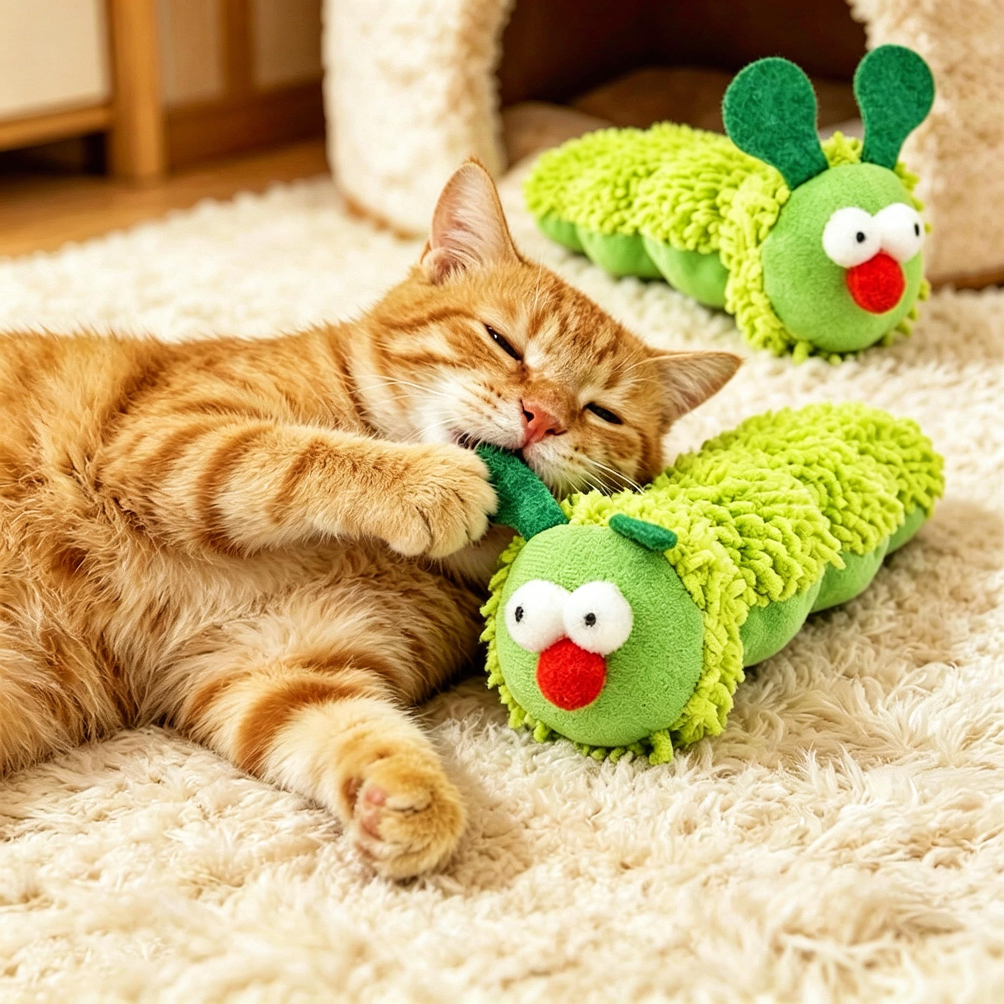 Sunkizzrs 2Pack Catnip Caterpillar Toys For Cats  Interactive BiteResistant Cat Kicker Toy With Crinkle Paper  Catmint Toys 