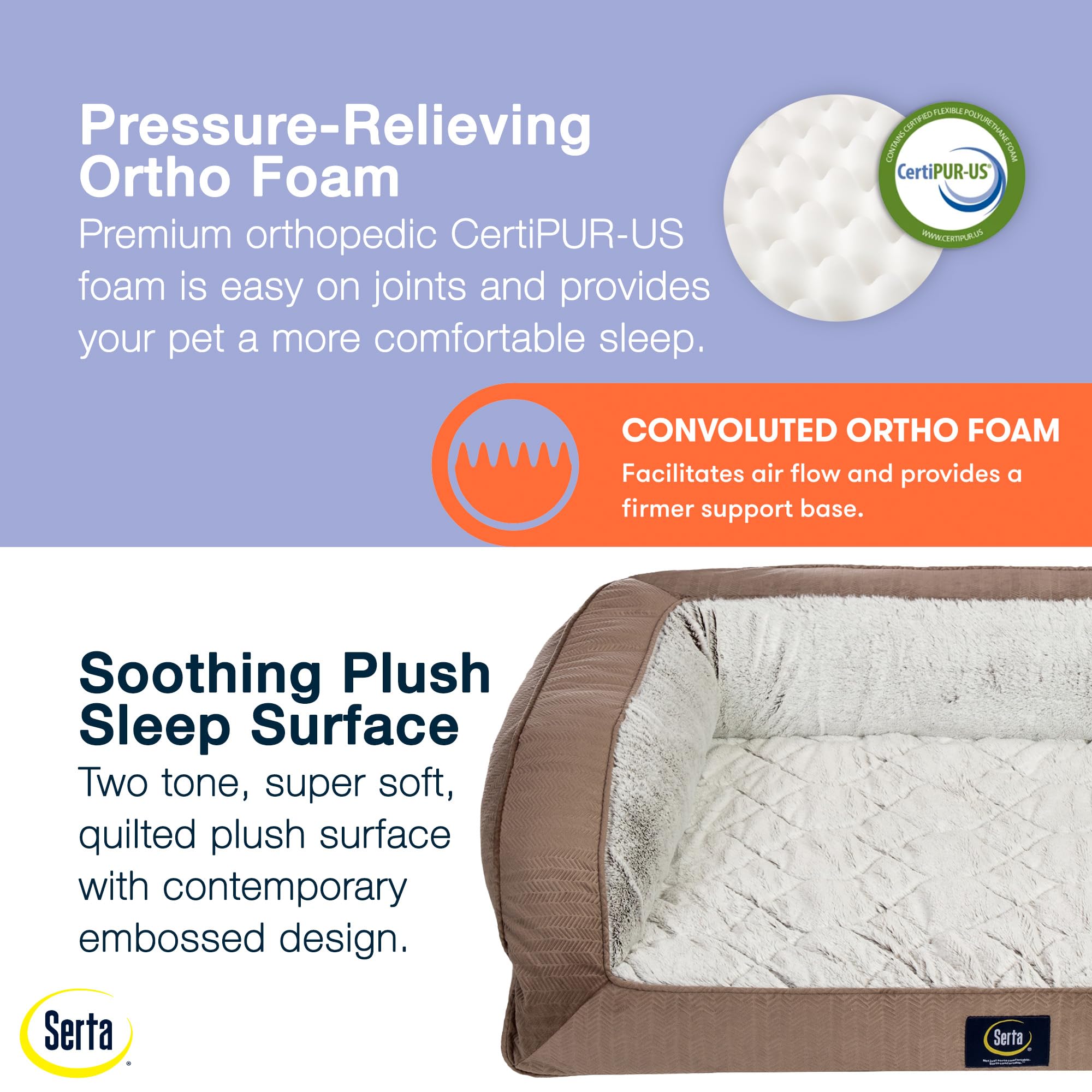 Serta Orthopedic Quilted Couch Dog Bed For Pets - Chocolate Brown (Large)