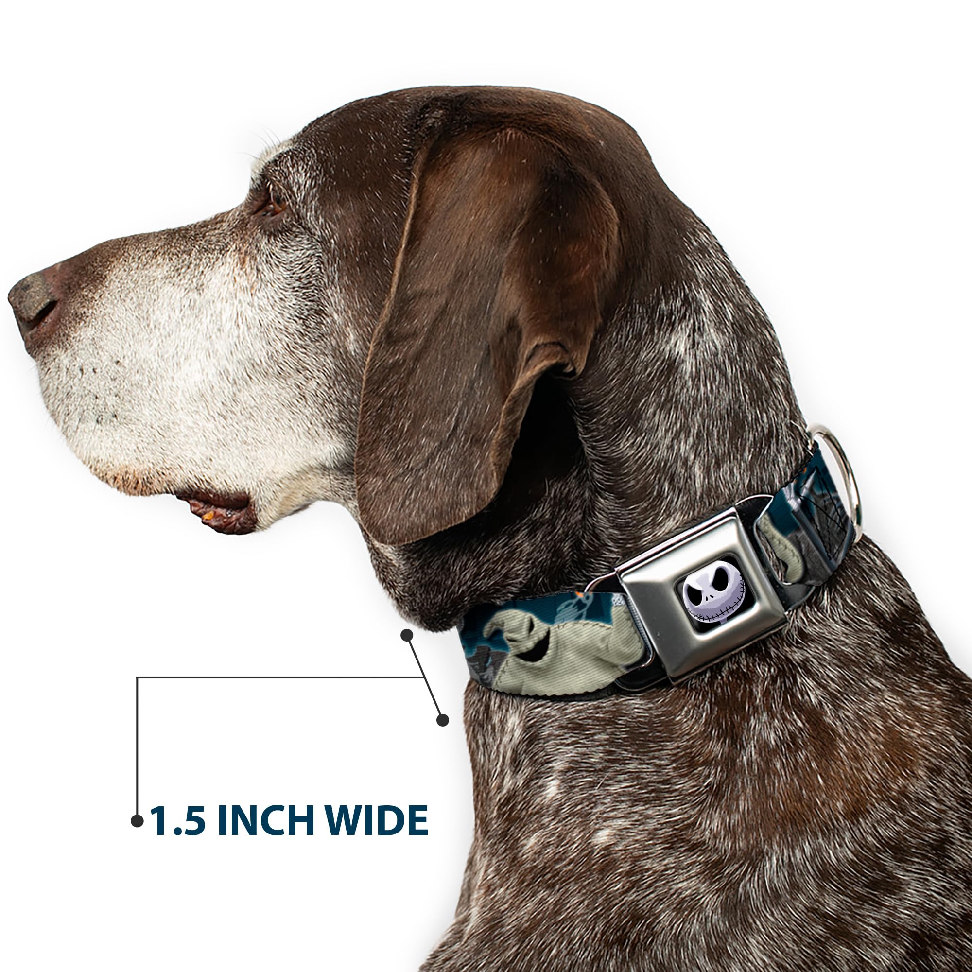 Dog Collar Seatbelt Buckle Nightmare Before Christmas 4 Character Group Cemetery Scene 11 To 17 Inches 1.0 Inch Wide