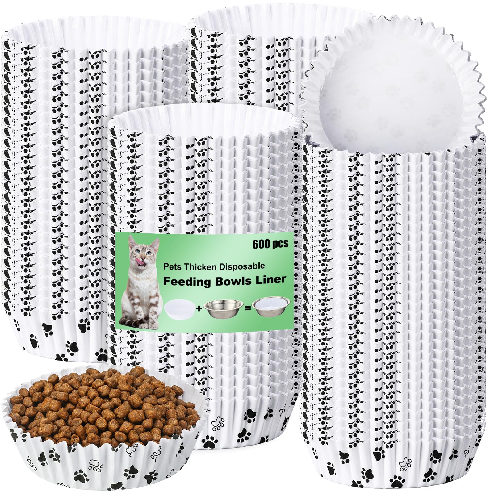 meekoo 600 Pcs Large Pet Disposable Feeding Bowls Liner Bulk Cat Food Bowls Small Paper Dish Paper Liner for Small Dogs Cats Dis