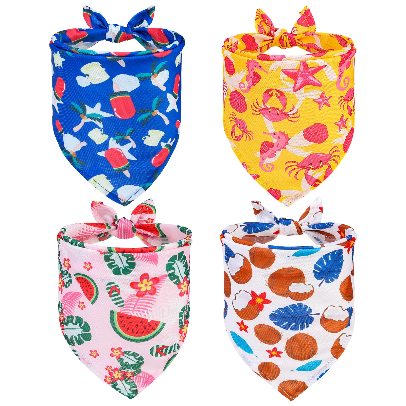Expawlorer Dog Cooling Bandana - 4 Pack Hawaii Dog Bandanas, Summer Triangle Cool Scarfs Bibs, Hot Weather Pet Neck Cooler With 