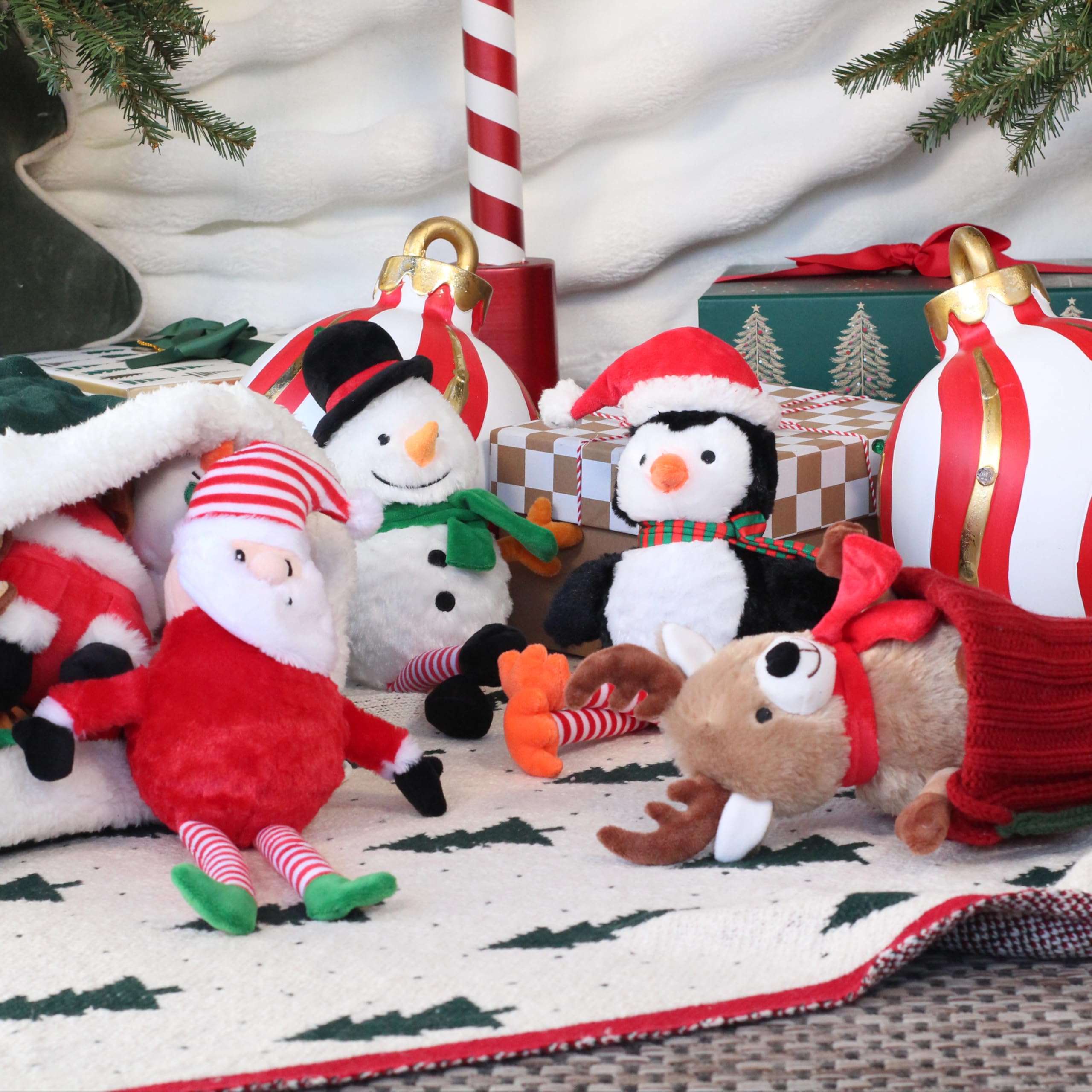 Giftable World Holiday Plush Pet Toy Fun For Christmas Designs With Squeaker Dog Chew Toy (13'' Long Legs Penguin W/Squeaky Ball