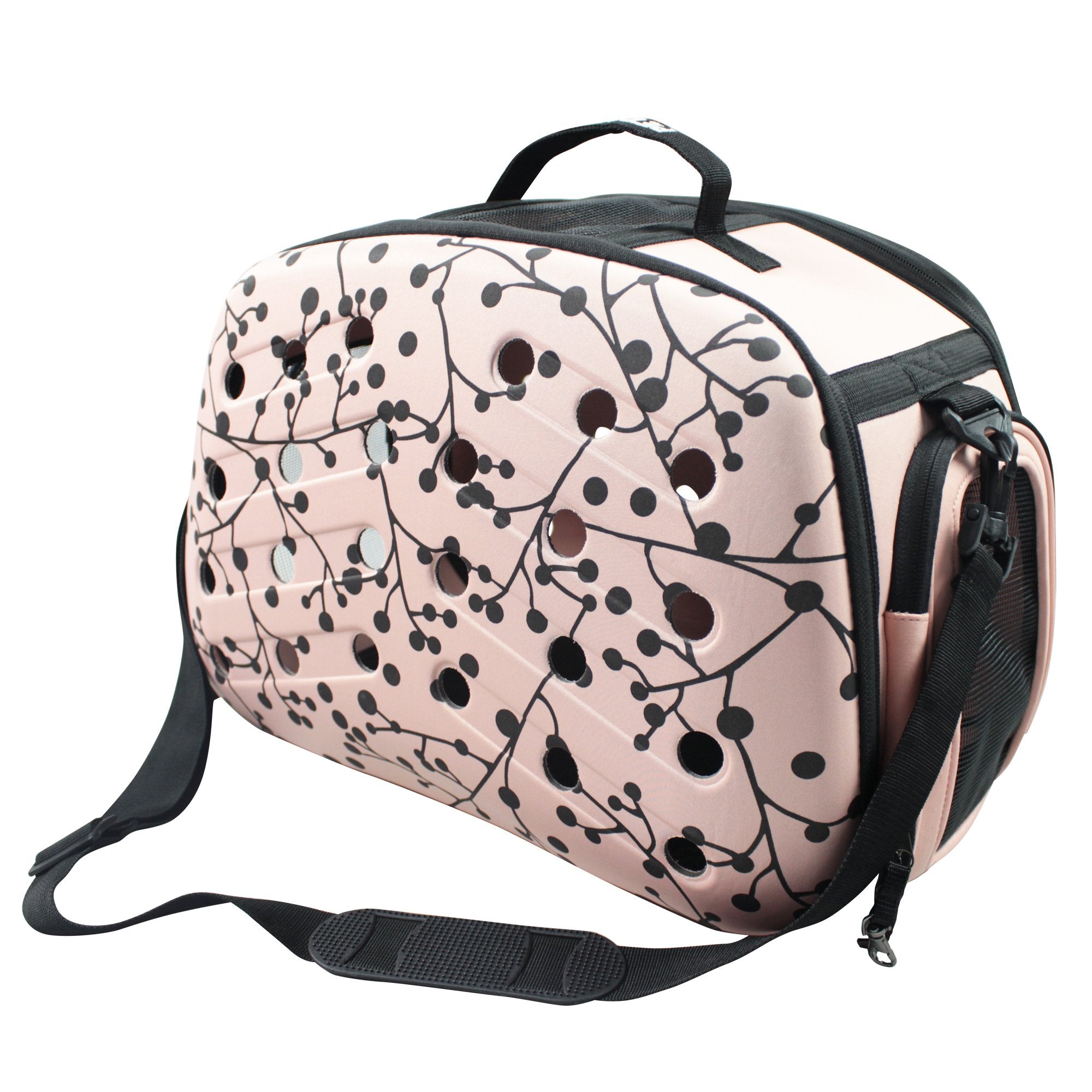Pet Life 'Narrow Shelled' Perforated Lightweight Collapsible Military Grade Fashion Designer Travel Pet Dog Carrier Crate, Pink, Black, One Size (One Size, Black)
