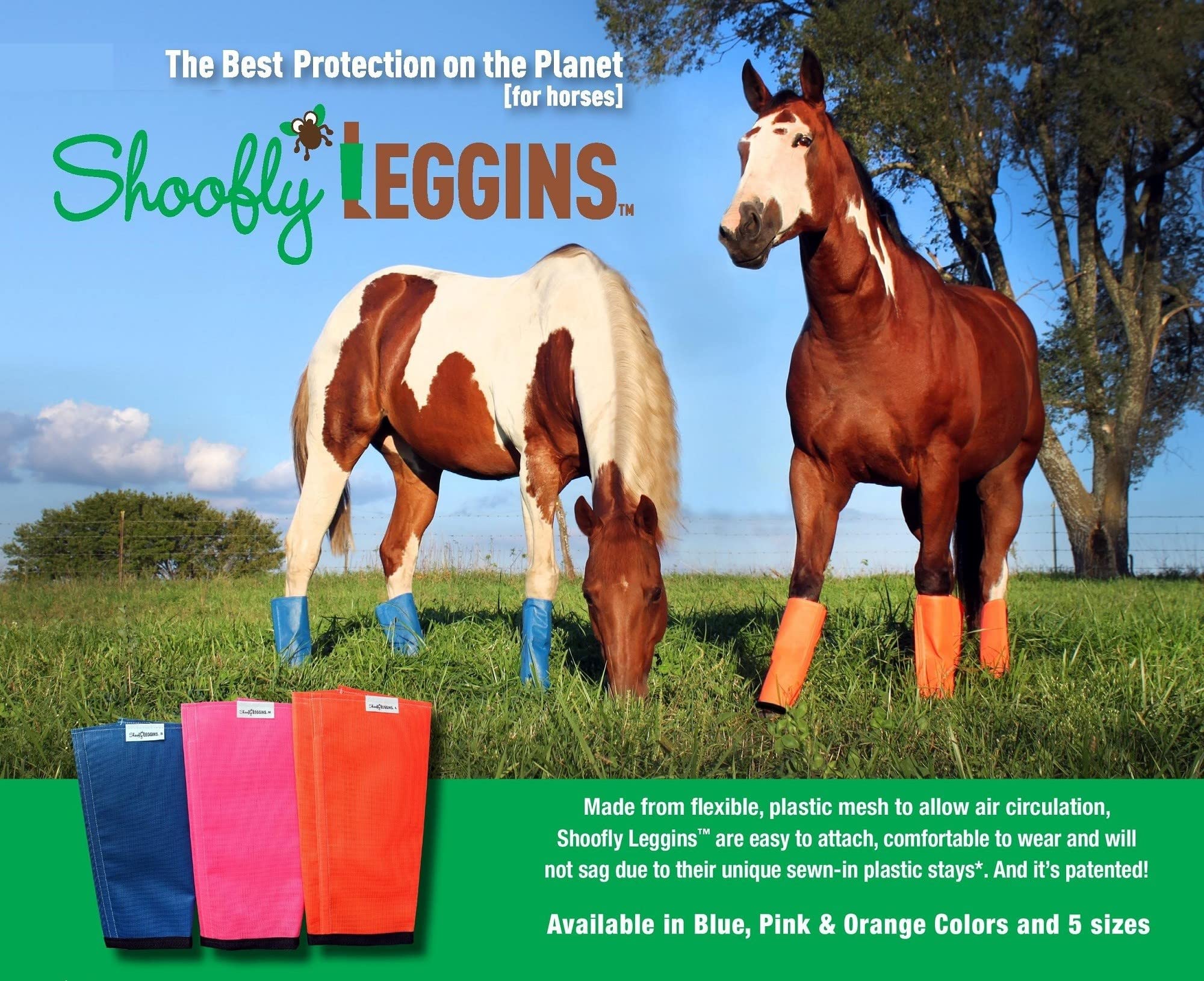 SHOOFLY Horse Leggins, Prevent Paintful Fly Bites, Reduces Stress & Stomping, Chemical-Free Plastic Mesh Material (Orange/Medium