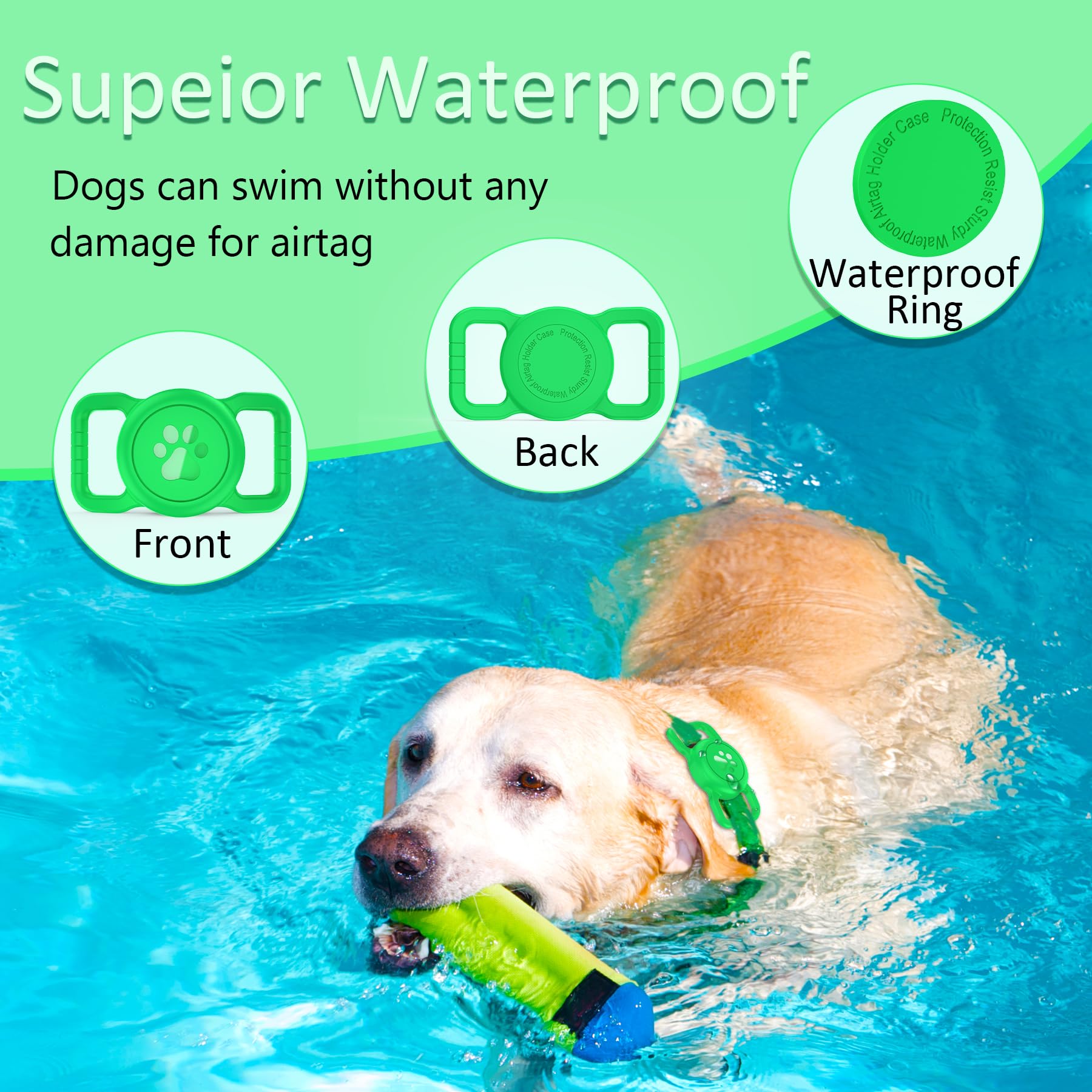 SANKALA Airtag Dog Collar Holder - Waterproof Silicone Design, Fits All Collars, Green
