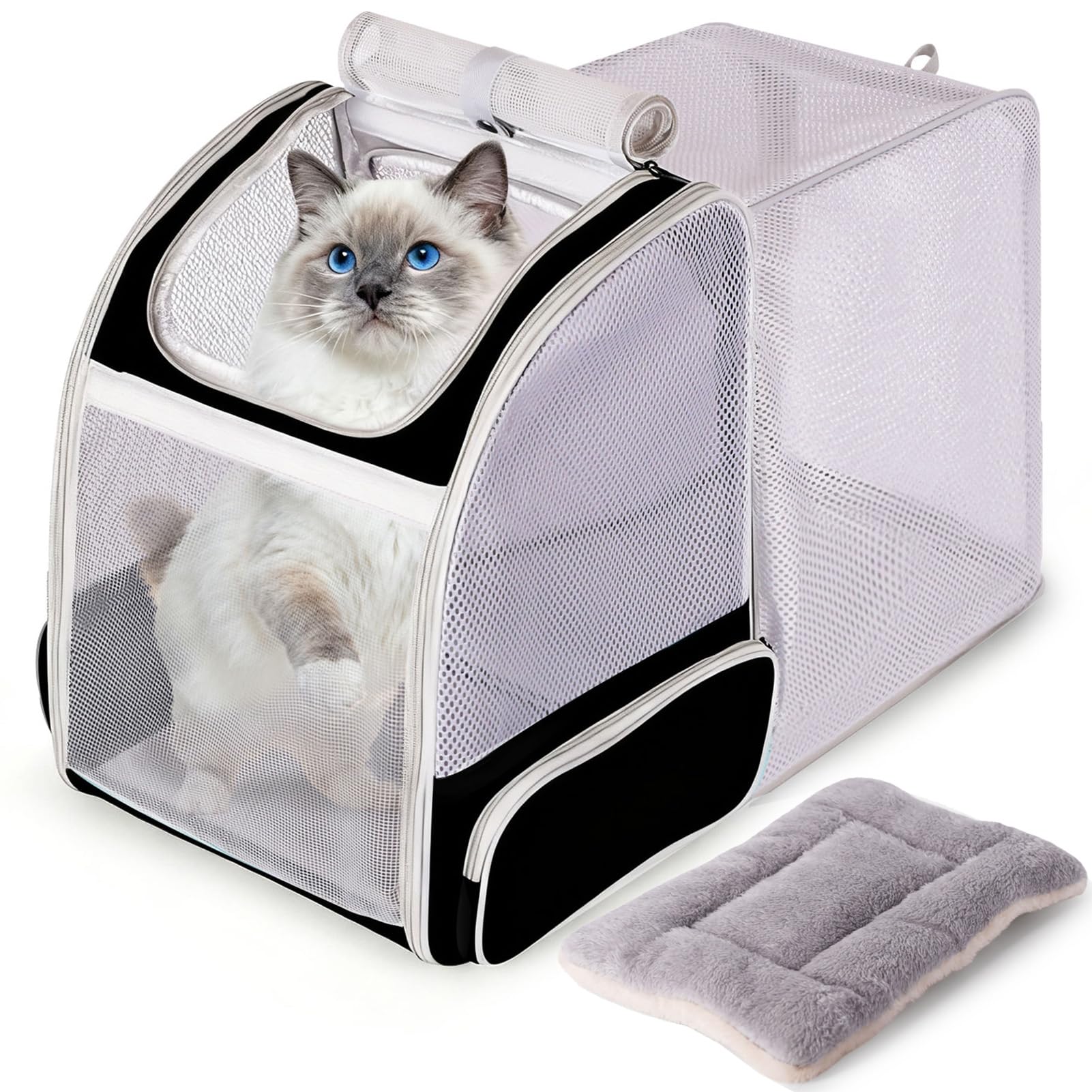 halinfer Backpack to Carry Cat and Small Puppy up to 16 Pounds, Breathable Pet Carrier to Transport Kitten Rabbit to Vet Visit B