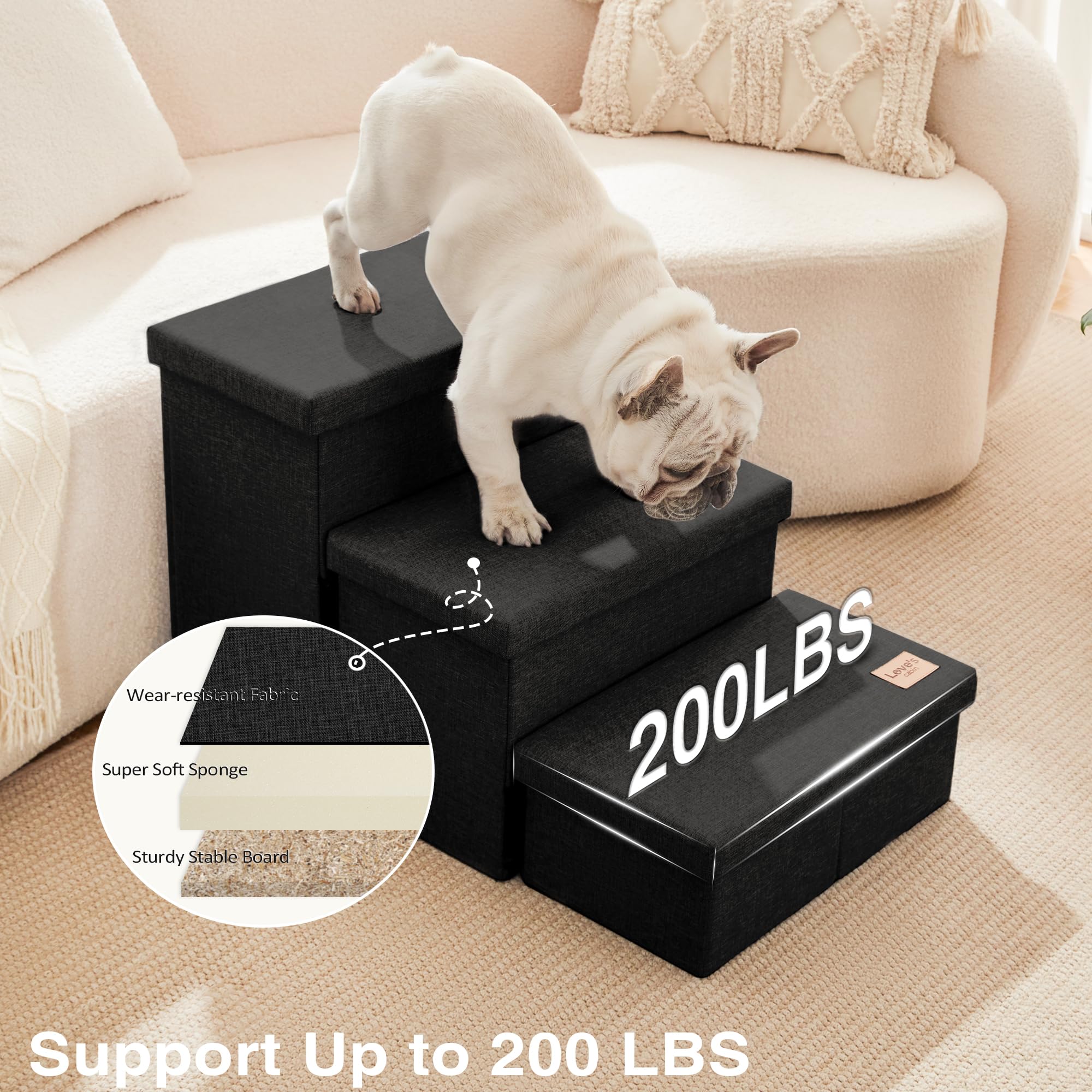 Loves cabin Dog Stairs with Storage,3 Steps Wider Dog Steps for High Bed 18 H,Foldable Pet Stairs for Small Medium Large Dogs C