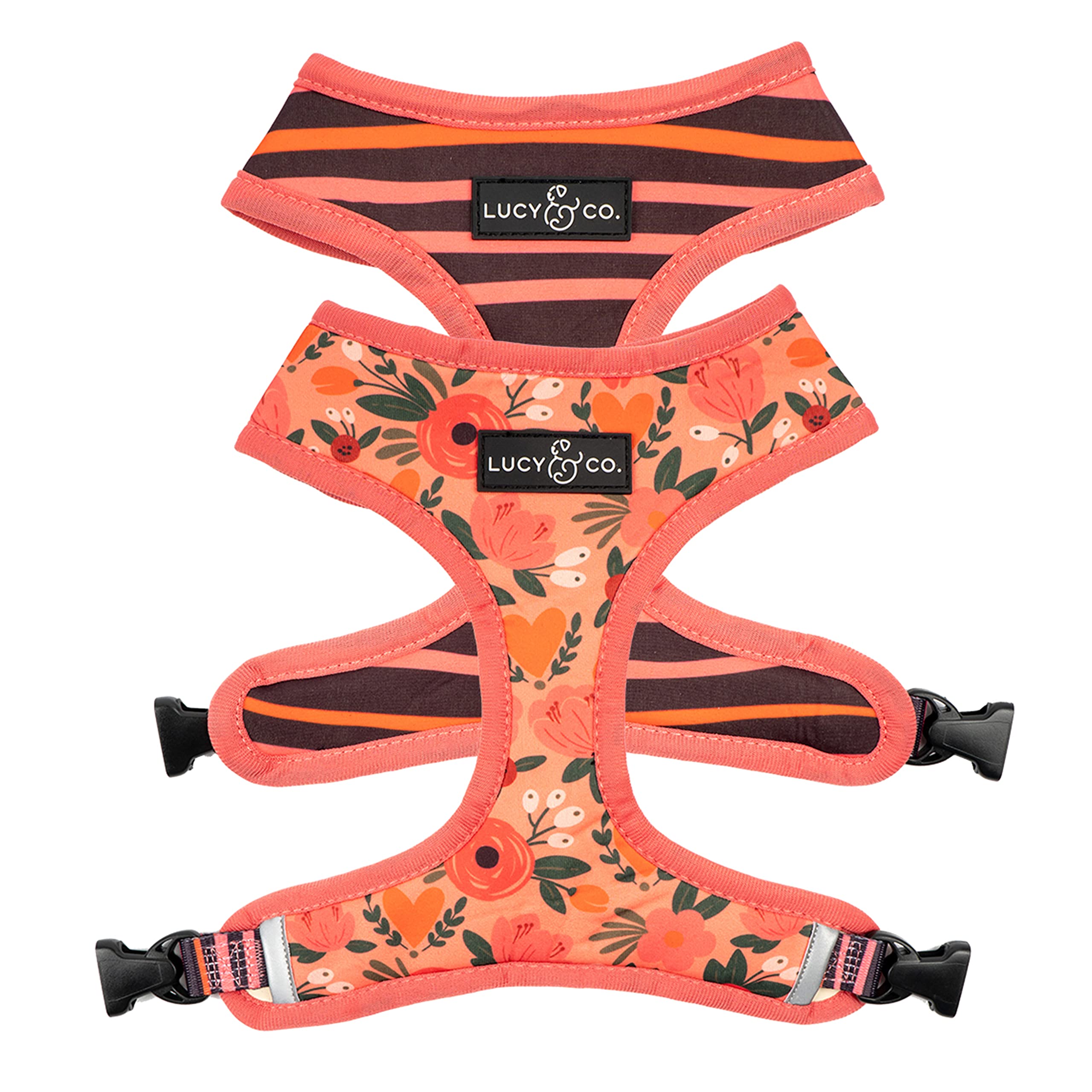 Lucy & Co Posy Pink, Reversible Dog Harness | Soft and Padded for Comfort with Ability to Easily Switch Between Two Designer Pri