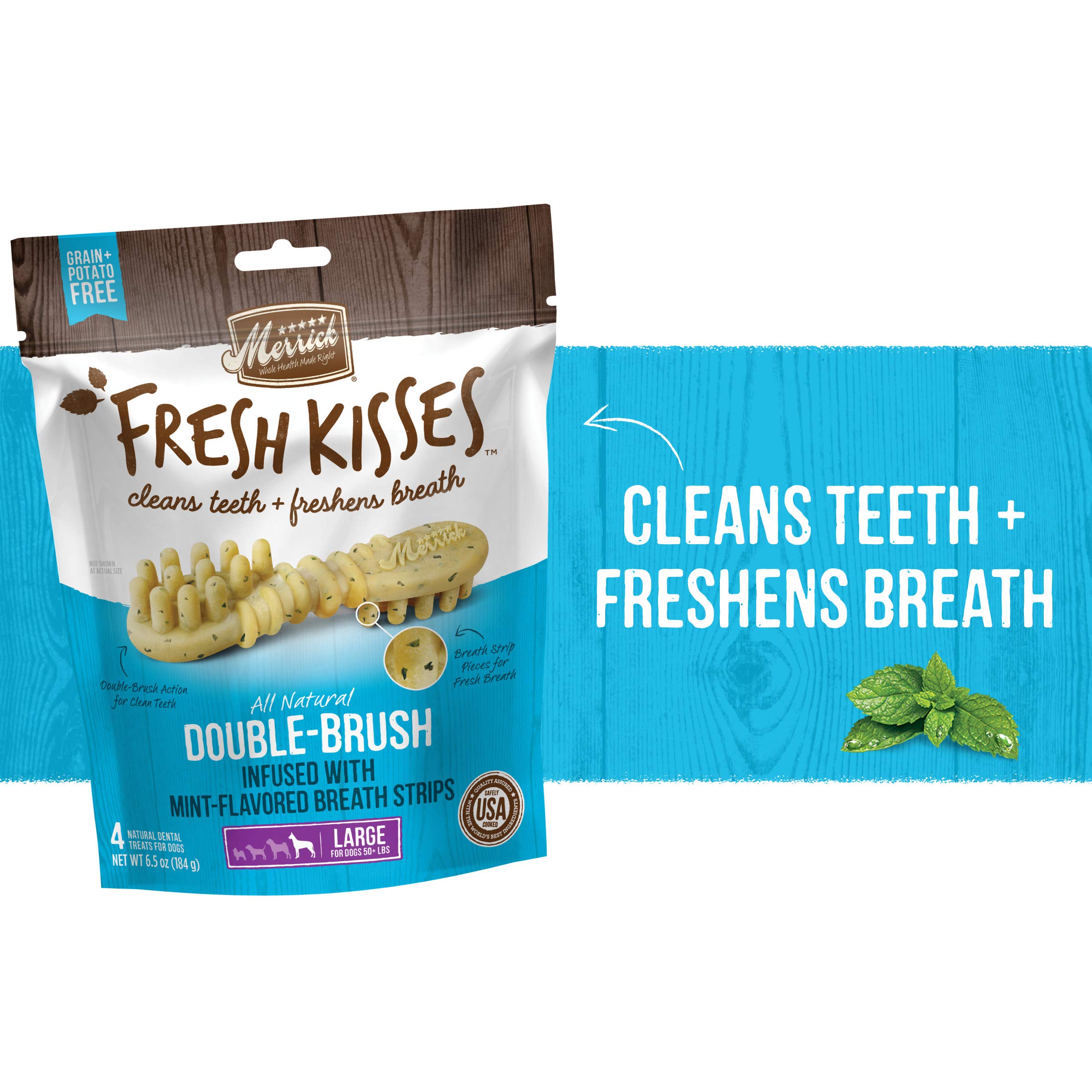 Merrick Dog Fresh Kisses Mint Strips Large 6.5Oz 4 Count