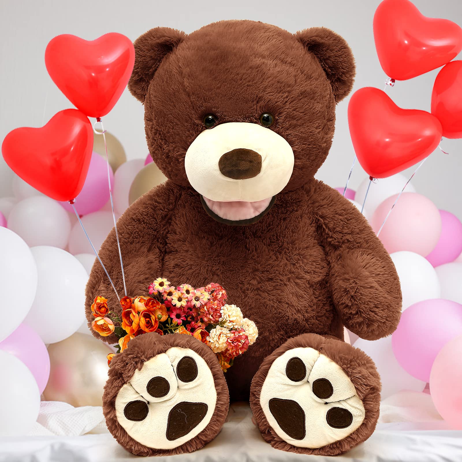 MorisMos Giant Teddy Bear Plush - Dark Brown 39" Stuffed Animal with Big Footprints for Boys and Children
