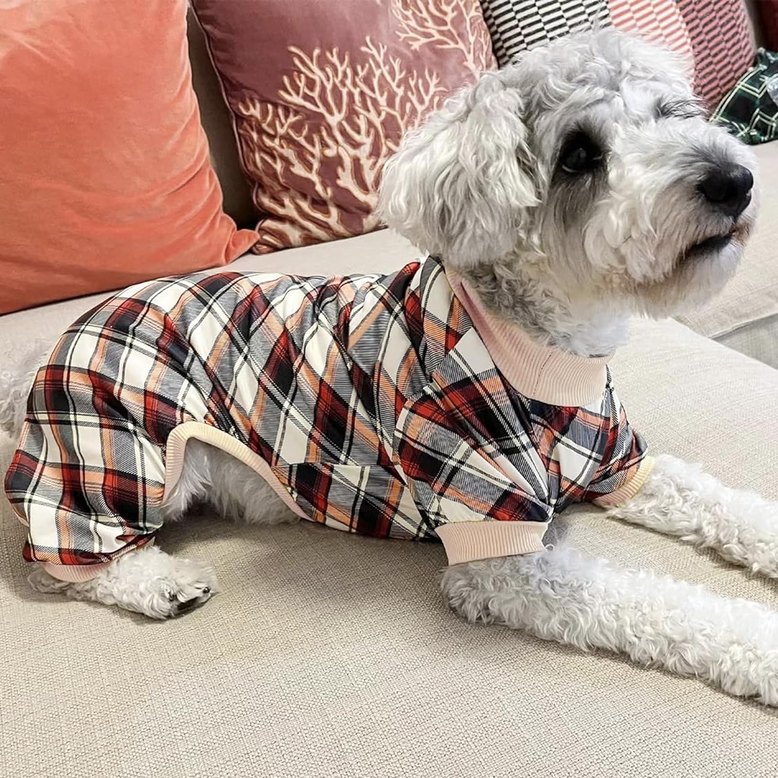 Xpudac Dog Pajamas Soft Strechy Plaid Doggie Clothes For Small Medium Girl Boy Cat Apparel-Medium