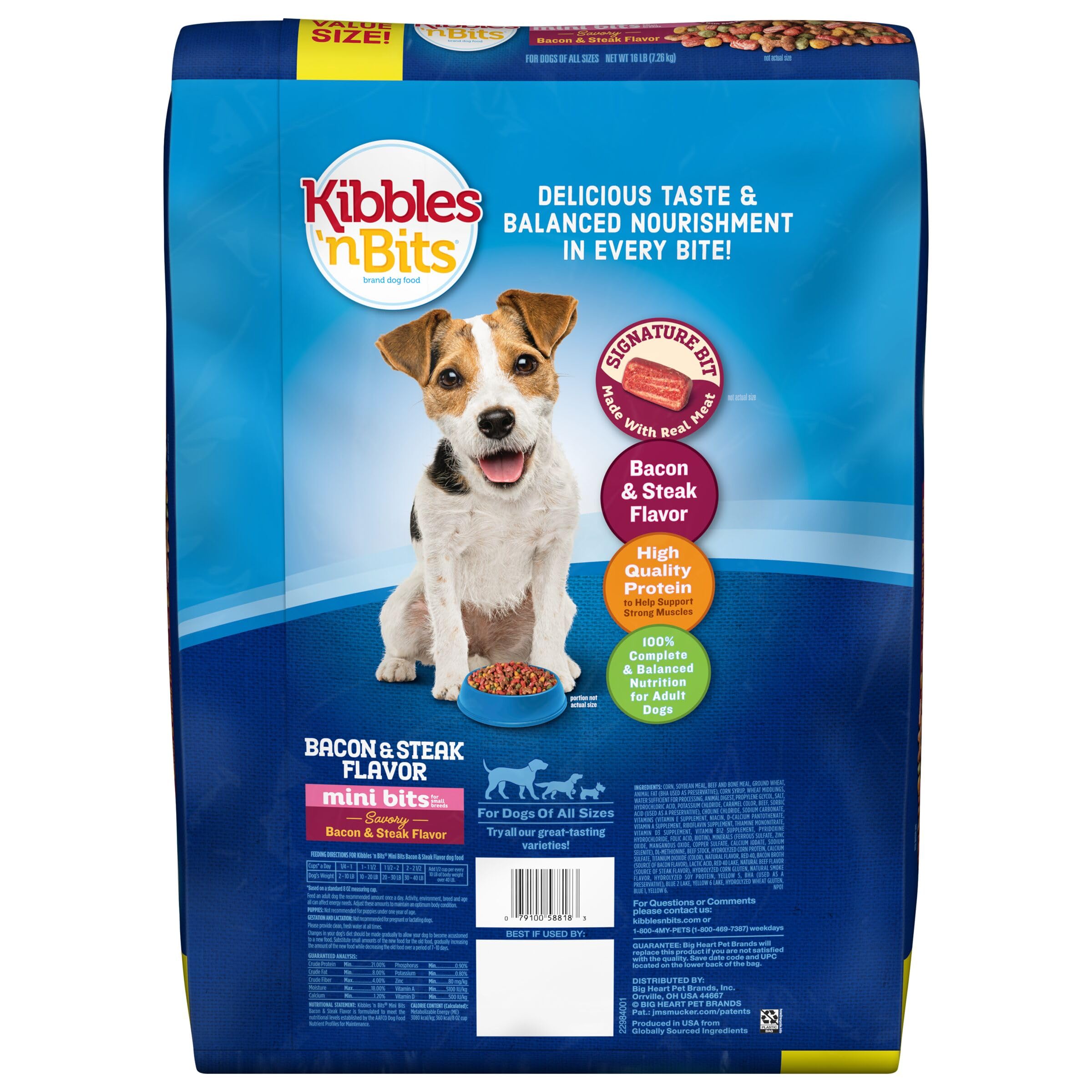 Kibbles 'n Bits Mini Bits Bacon & Steak Flavor Dry Dog Food, 16-Pound Bag for Small Breeds