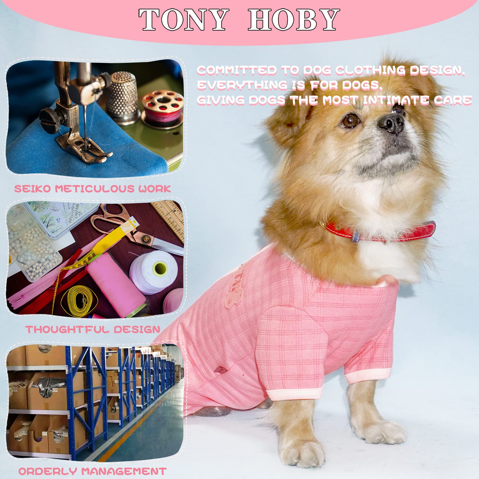 Tony Hoby Dog Pajamas, Dog Shirt Jumpsuit For Small Medium (Pink, Girl, L)