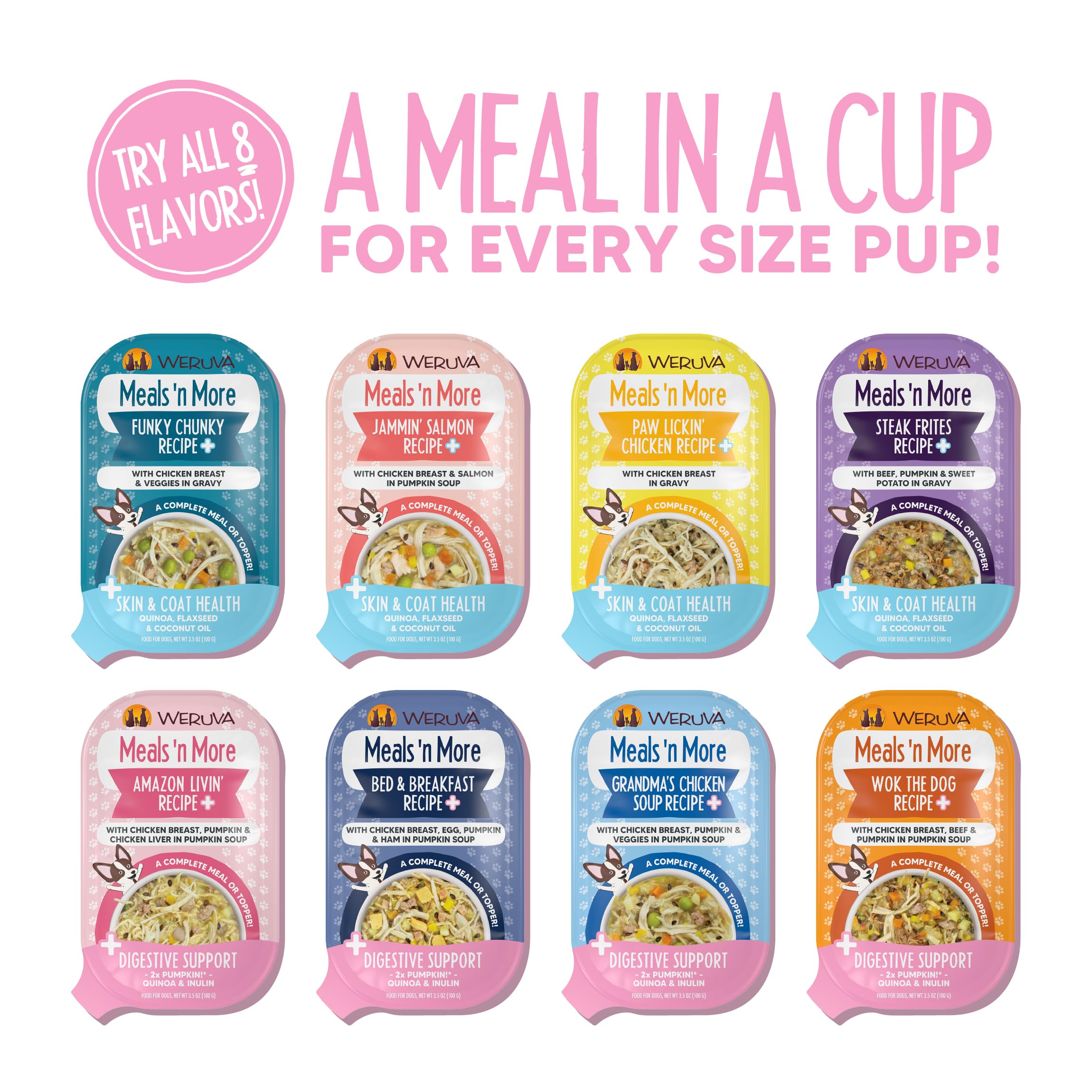 Weruva Meals n More Natural Wet Dog Food, Amazon Livin Plus Digestive Support, 3.5oz Cup (Pack of 12)