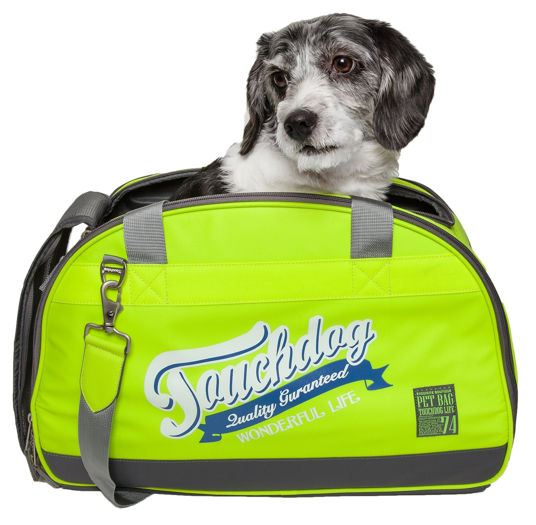 Touchdog Original Wickguard Water Resistant Airline Approved Sporty Fashion Travel Pet Dog Carrier, One Size, Yellow Green