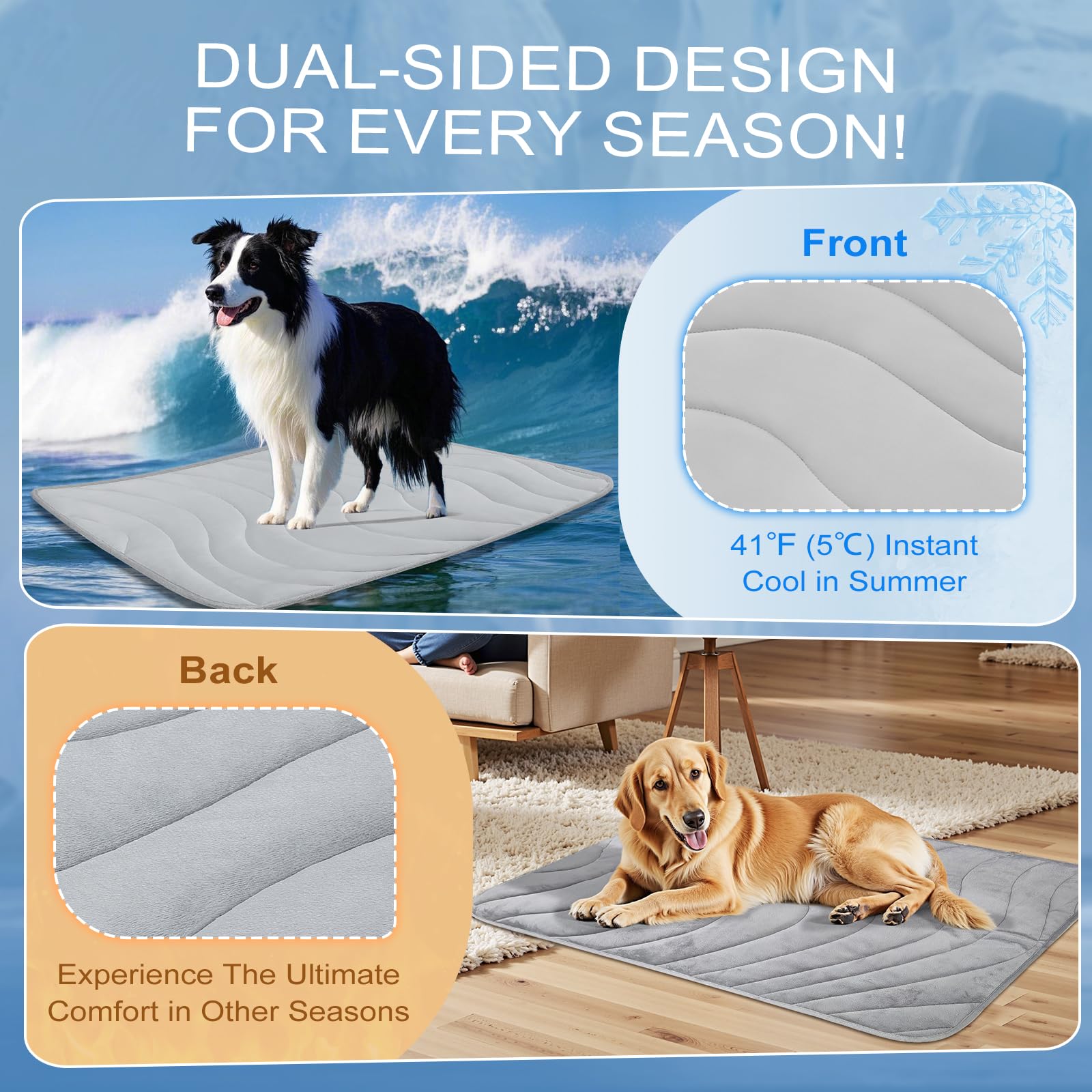 Cozyide Dog Cooling Mat, Medium Cooling Mat For Dogs, Reversible Pad For Dog, 36'' L X 23'' W,Light Grey