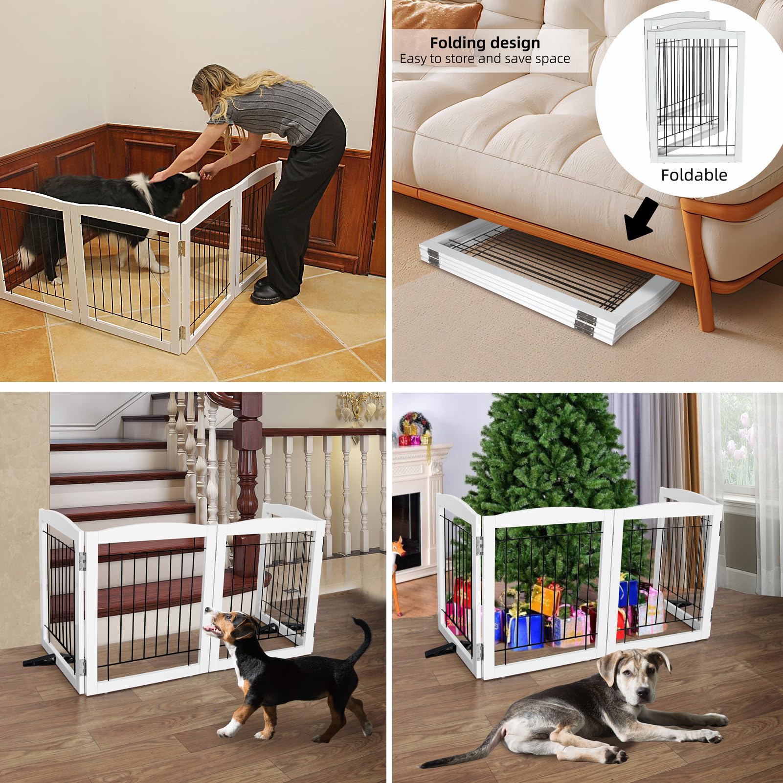 Dog Fence Indoor - 2-Panel Freestanding Dog Gate for Doorways, Hallways, House or Stairs -40x32-Inch Retractable Foldable Expand