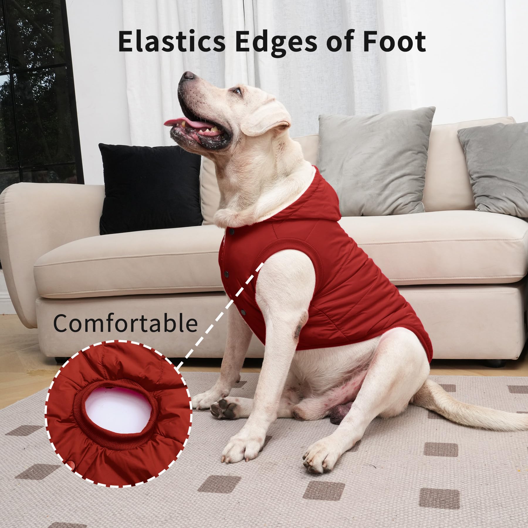 Vecomfy Fleece Lining Extra Warm Dog Hoodie In Winter For Large Dogs Jacket Pet Coats With Hooded,Red Xxxl