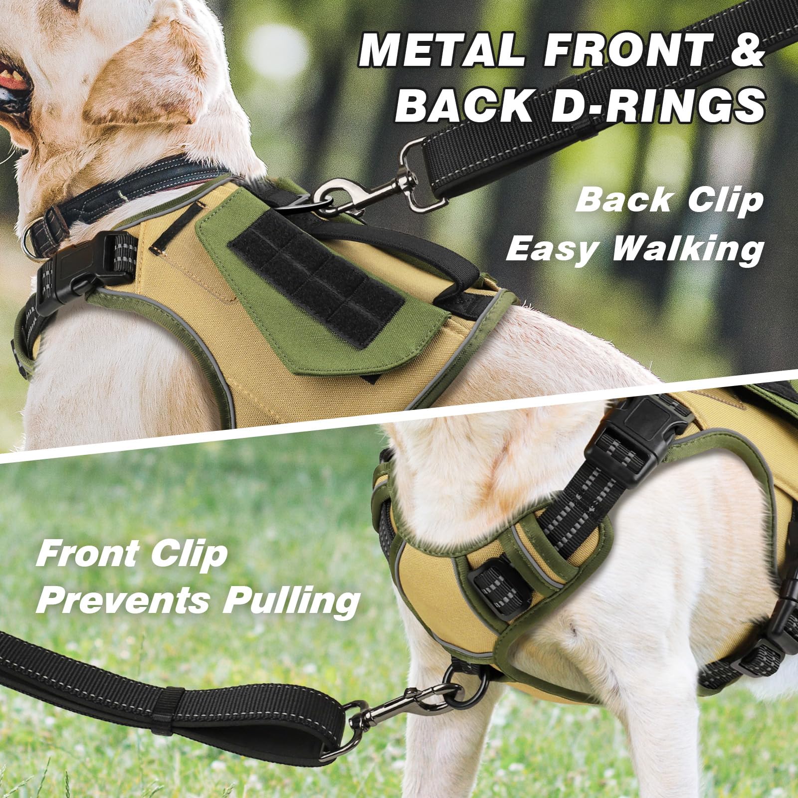 Wingoin Tactical Dog Harness For Medium Dogs, No Pull Harness With Handle 2 Pockets Poop Bag, Reflective Dog Vest, Military Service Heavy Duty Big Dog Harness For Walking Hiking Training, Khaki, M