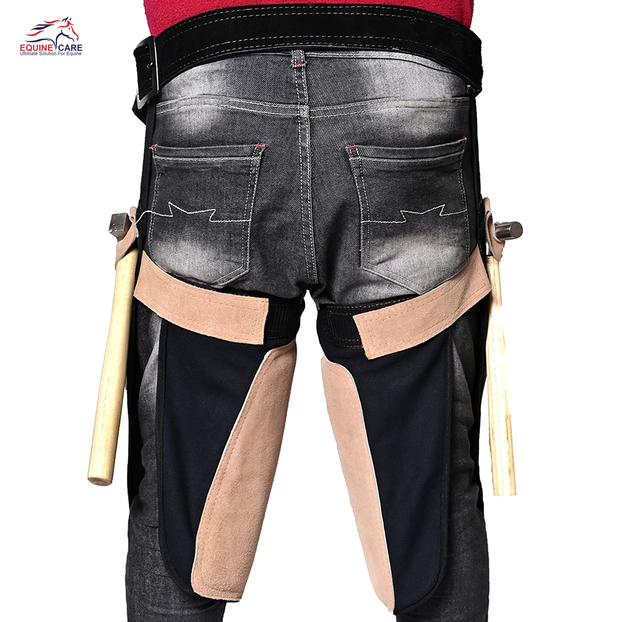 Equine Care Farrier Apron Chaps For Men 25'' Cowhide Suede Leather & Canvas, Adjustable 28''-52'' Waist, 2 Hammer Loops, Hoof Kn