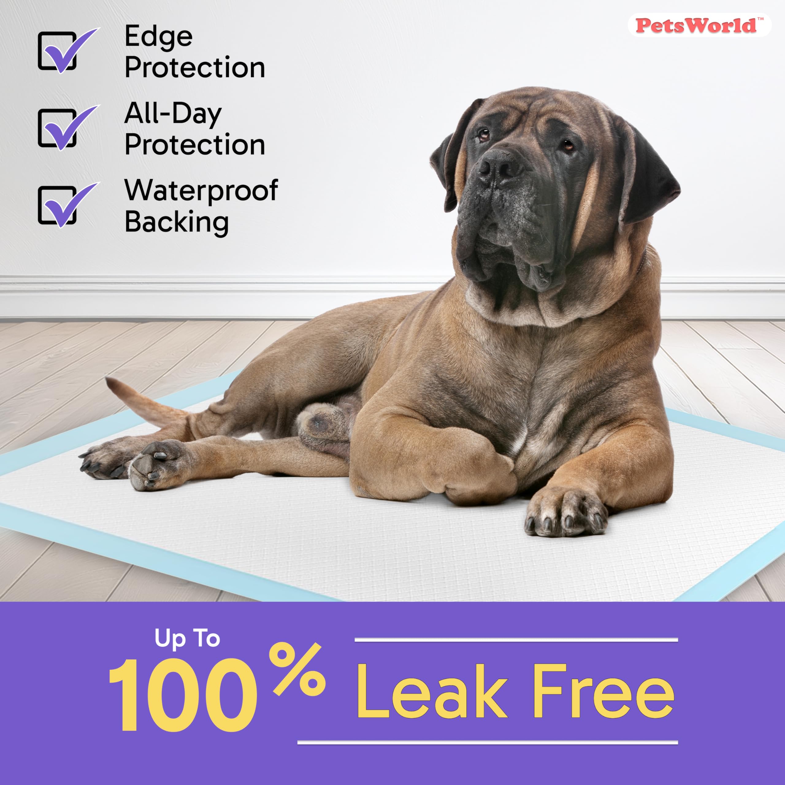 Petsworld Mastiff'S Massive Dog Training/Potty Pads, 28X44 Inch, 100 Ct, Xxxl Gigantic, Tear Resistant, Super Absorbent & Leak-Proof