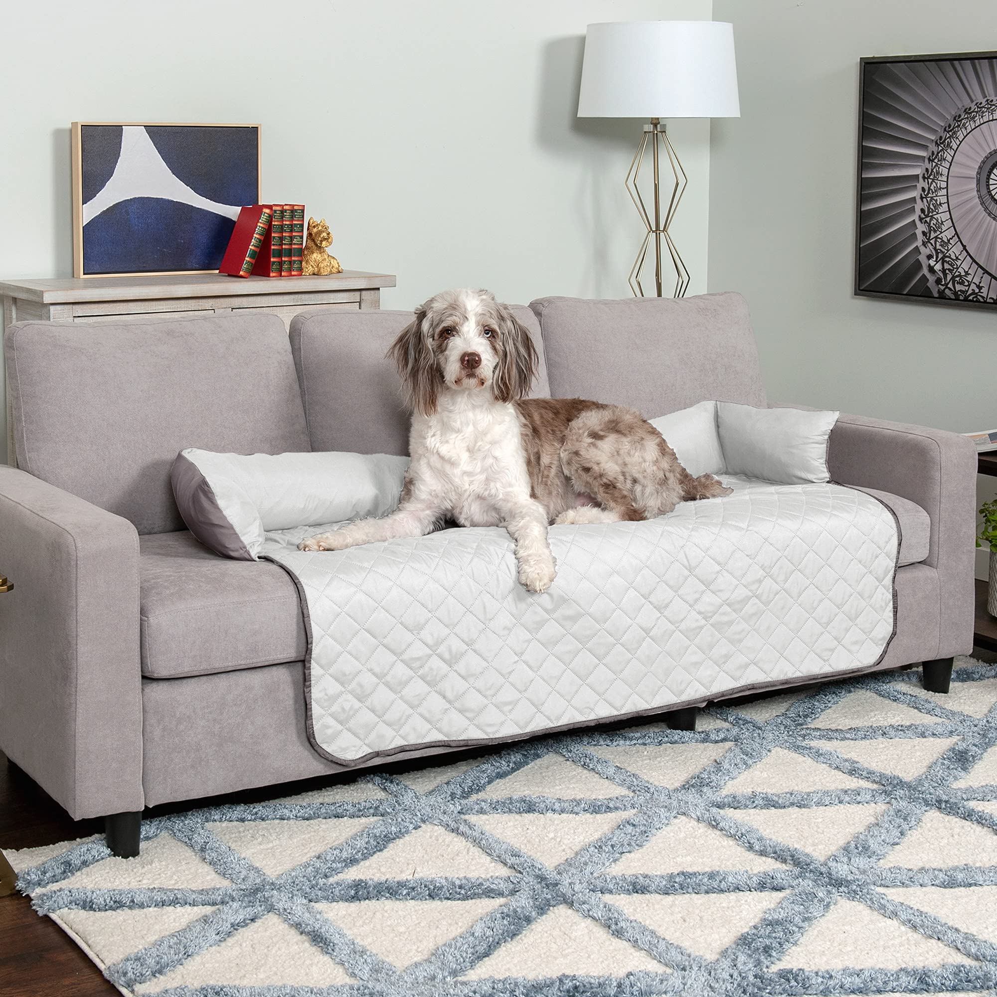 Furhaven Water-Resistant & Reversible 54' Wide Seat Cover Protector For Dogs & Cats, Perfect For Couches, Beds, & Car Seats - Sofa Buddy Bolster Seating Protector - Gray/Mist, Extra Large/Xl