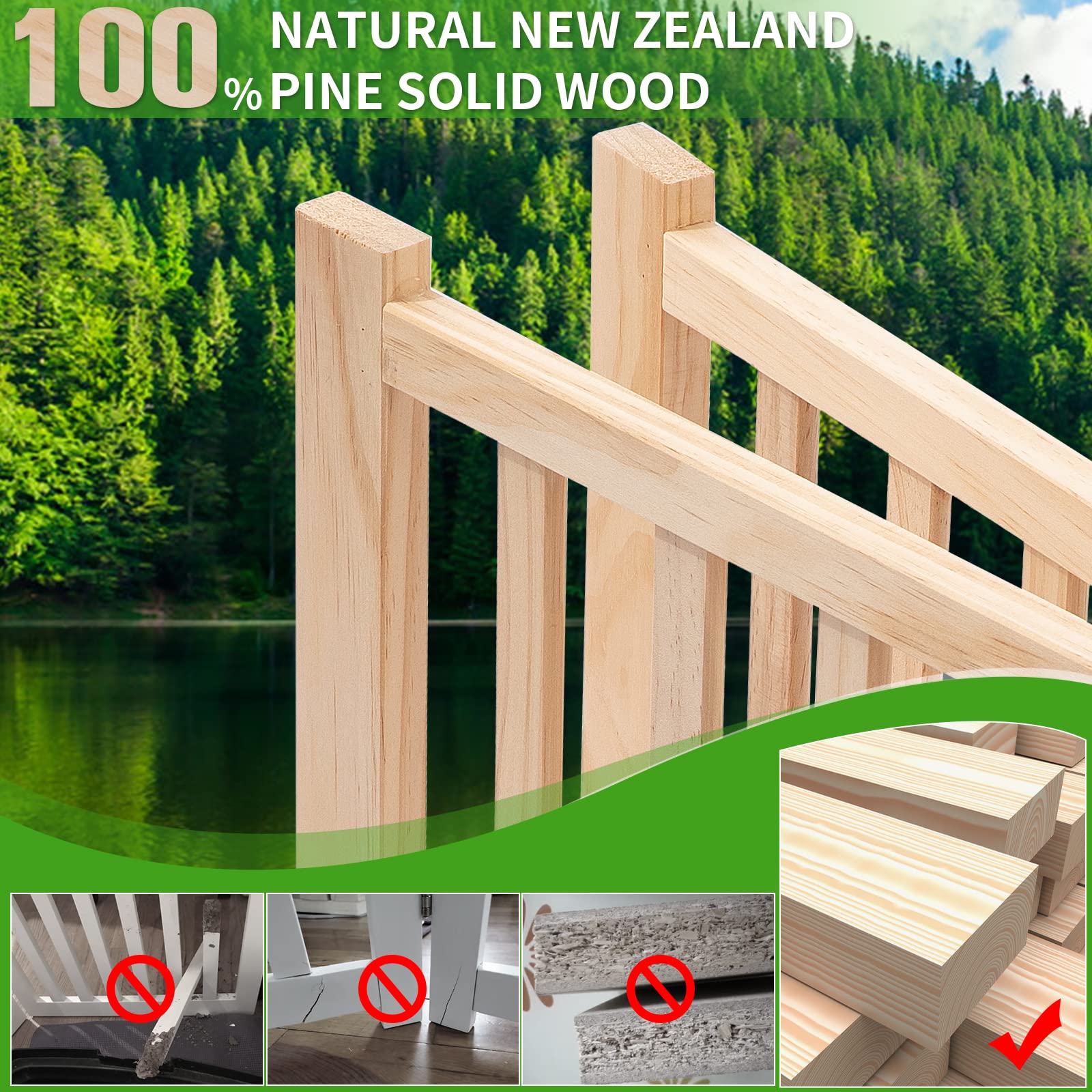 YOCAN Wooden Freestanding Dog Gate - 6 Panel Indoor Pet Fence, 23.6"H, Perfect for Doorways & Stairs, Natural Wood Finish